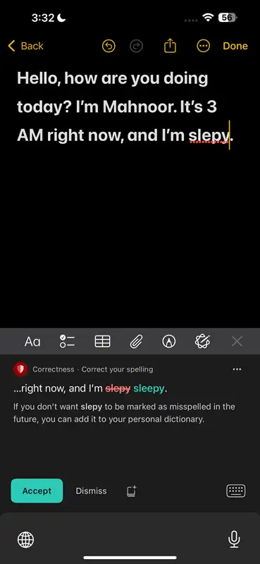 پذیرش پیشنهاد املای Grammarly