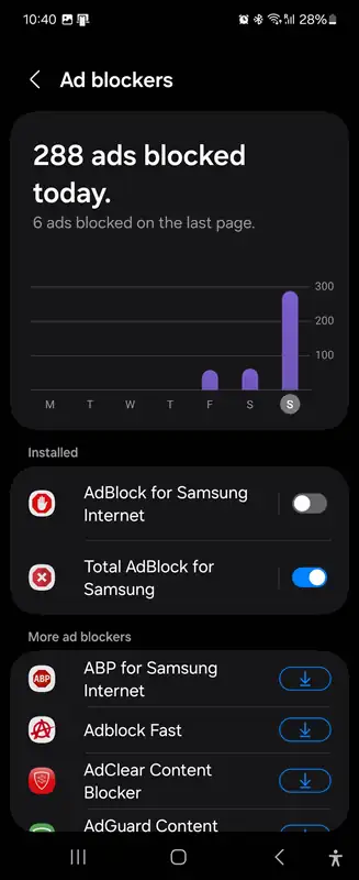 افزونه های Adblock در مرورگر اینترنت سامسونگ موجود است