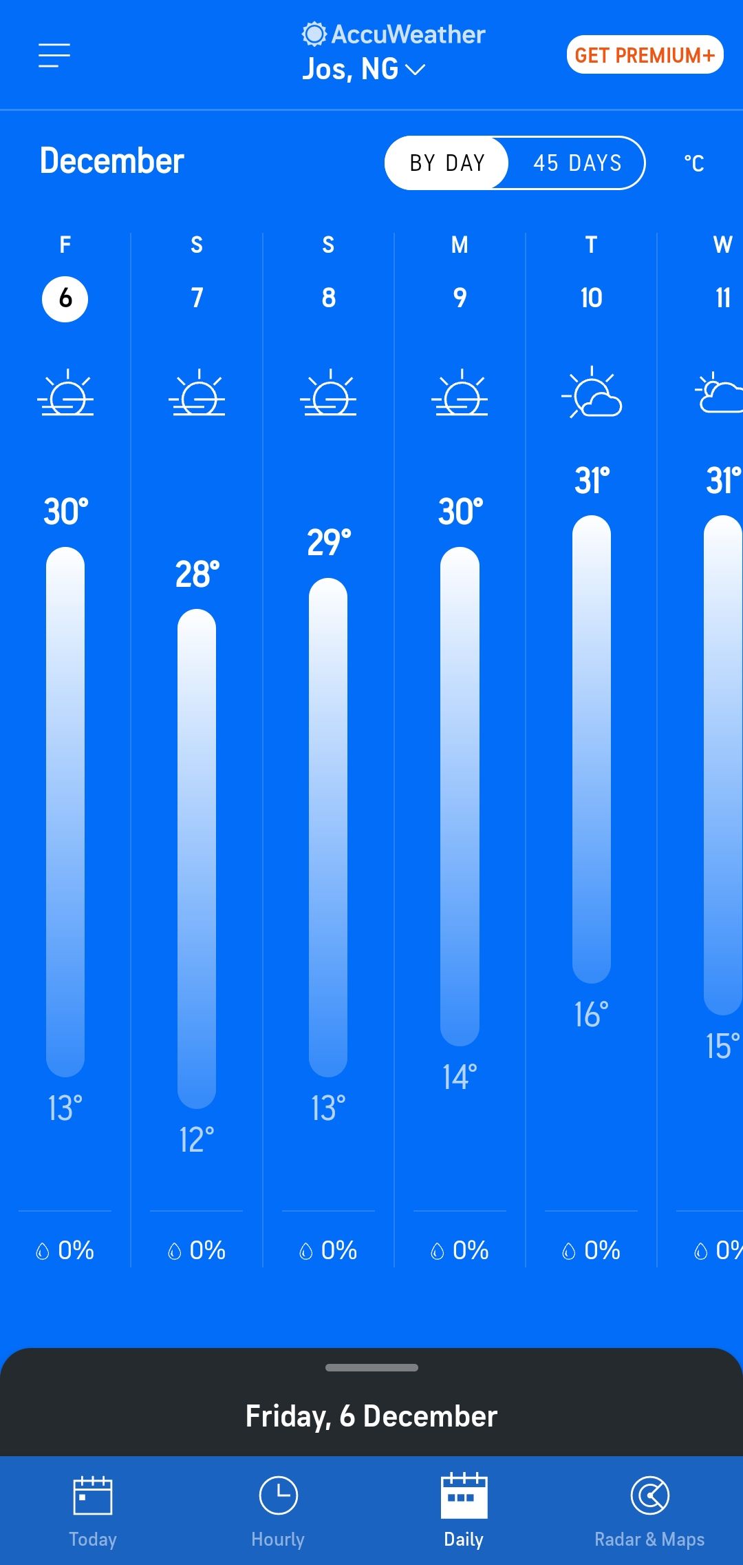 دمای روزانه در AccuWeather