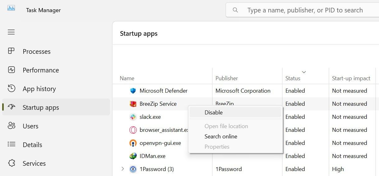 غیرفعال کردن یک برنامه راه اندازی در Task Manager ویندوز.