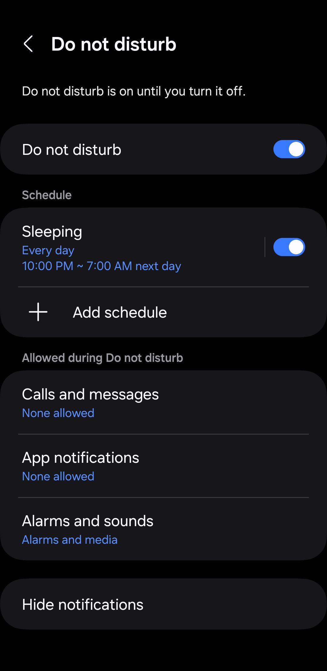 منوی تنظیمات Do Not Disturb در اندروید