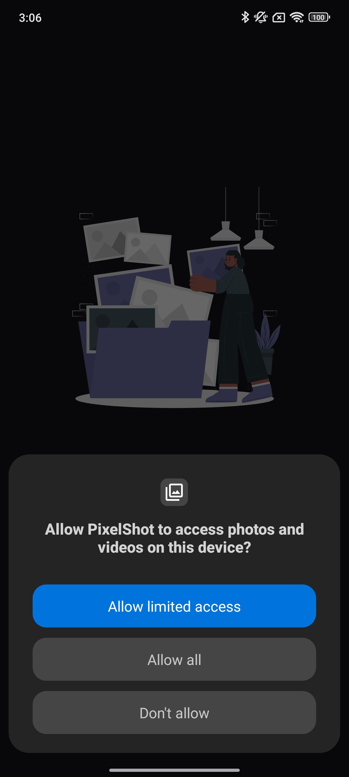 PixelShot درخواست دسترسی به عکس‌ها و ویدیوها را دارد