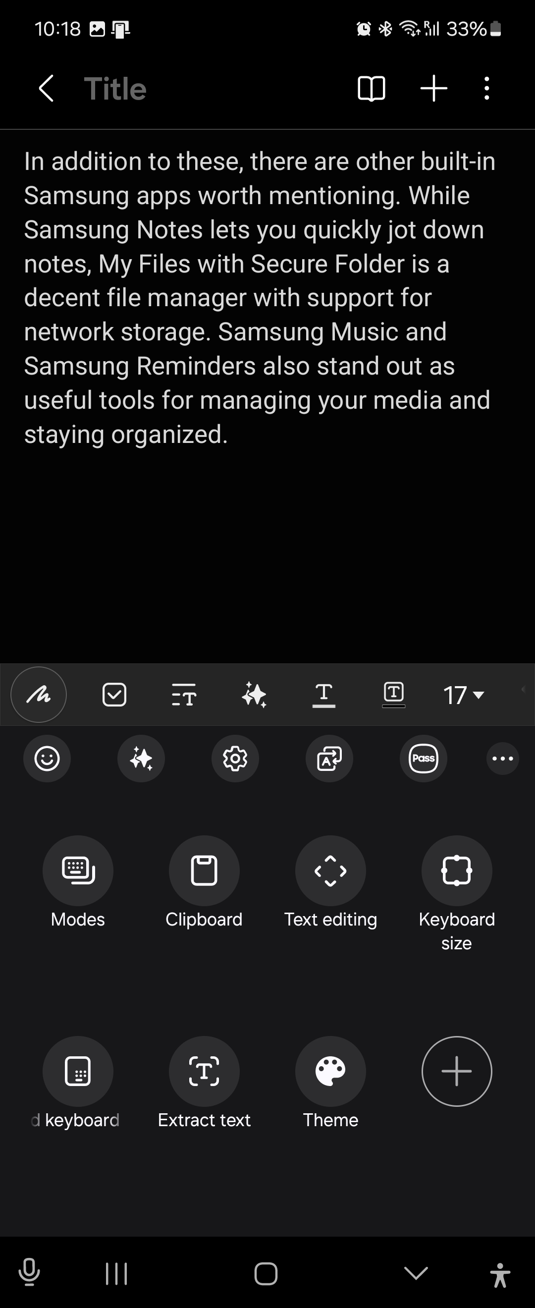 میانبرهای صفحه کلید سامسونگ برای ویژگی های مختلف در Samsung Notes