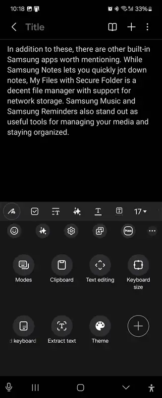 میانبرهای صفحه کلید سامسونگ برای ویژگی های مختلف در Samsung Notes
