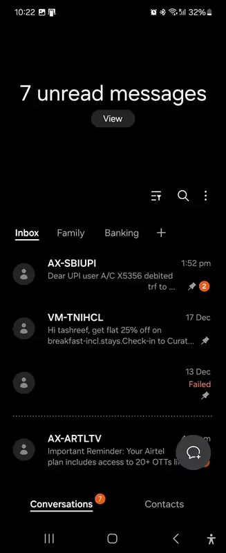 رابط کاربری Samsung Messages