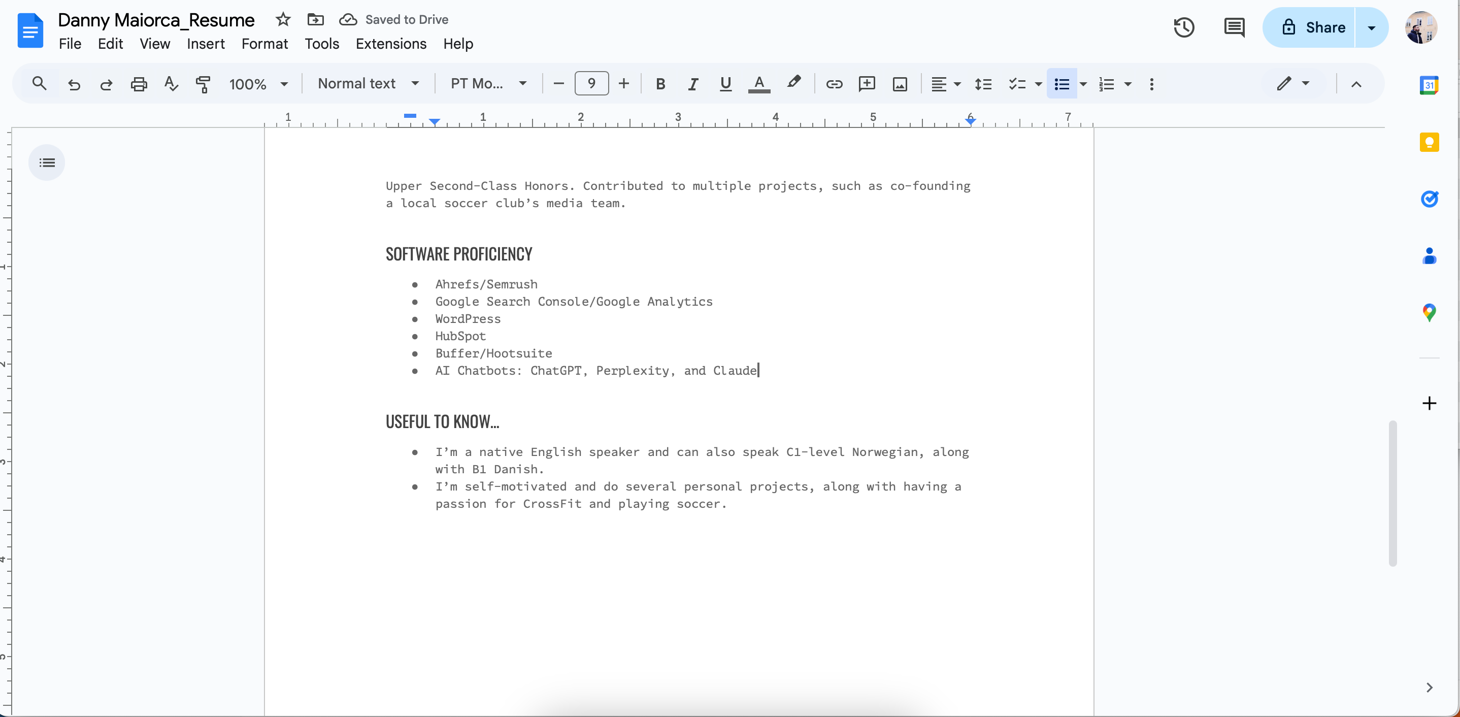 افزودن "Nice-to-Haves" به رزومه در Google Docs
