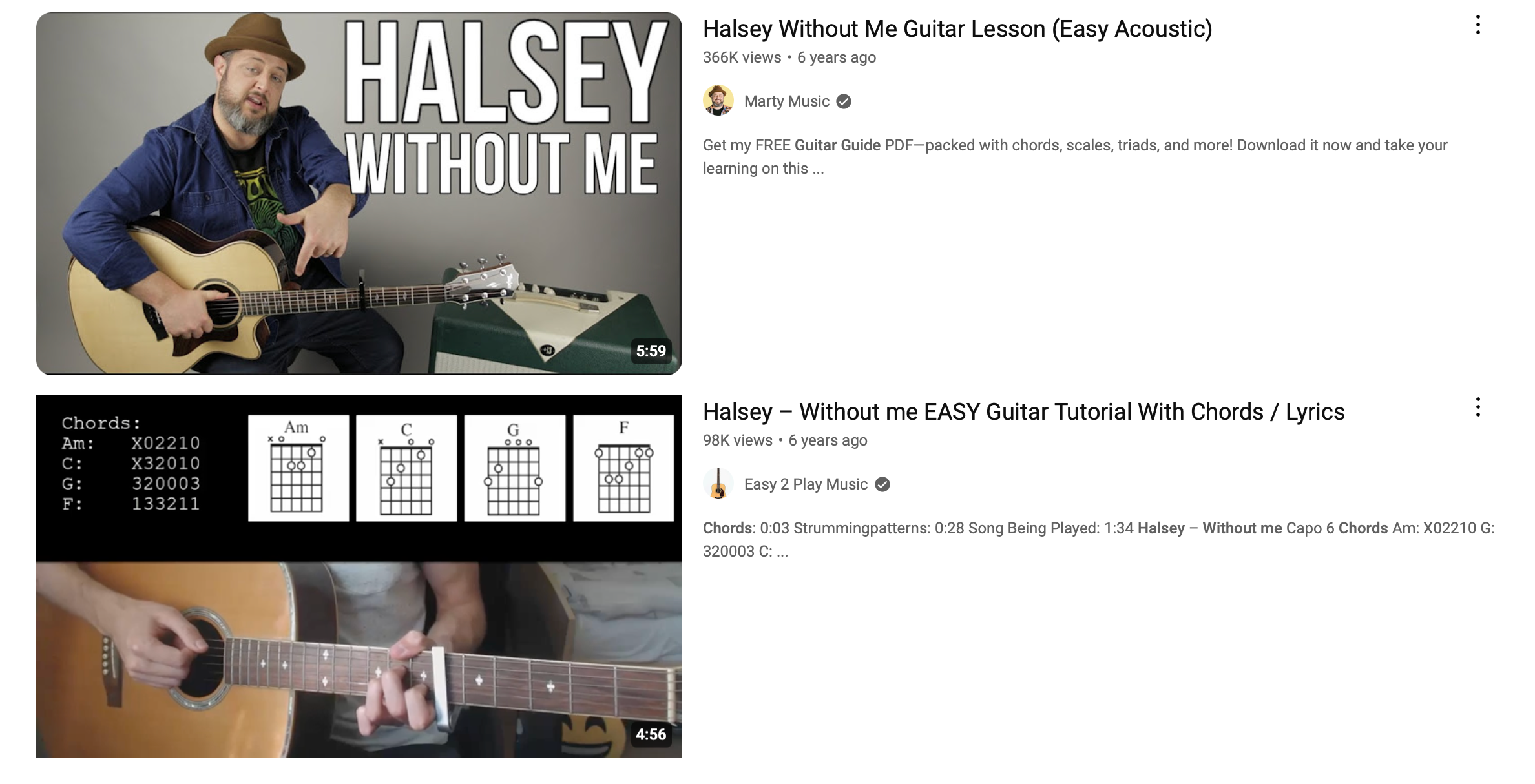 نتایج آکورد گیتار یوتیوب برای Without Me توسط Halsey