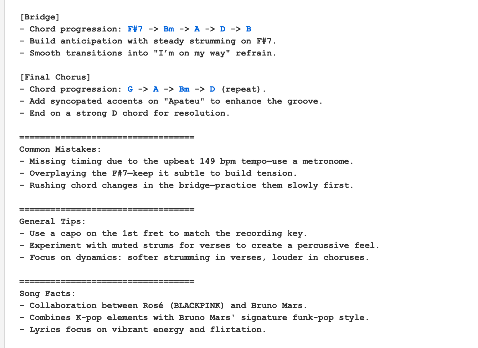 یادداشت هایی در مورد AZChords برای APT. توسط رز و برونو مارس در توضیح اشتباهات رایج