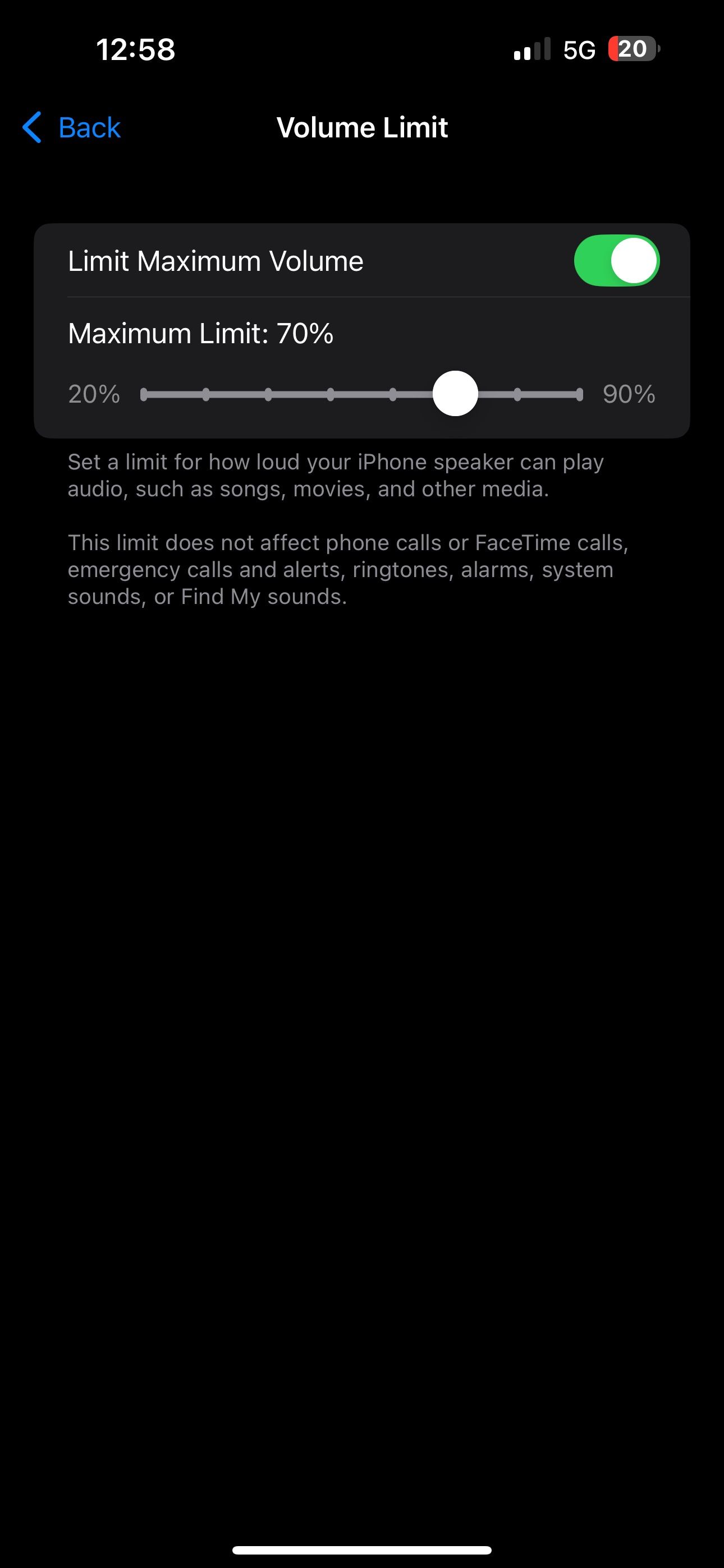 فعال کردن کلید Limit Maximum Volume و تنظیم حداکثر محدودیت در iPhone دارای iOS 18.2.