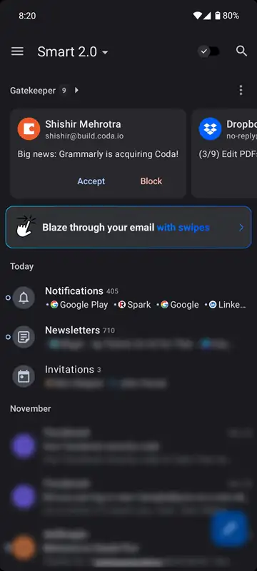 صفحه اصلی Spark Mail