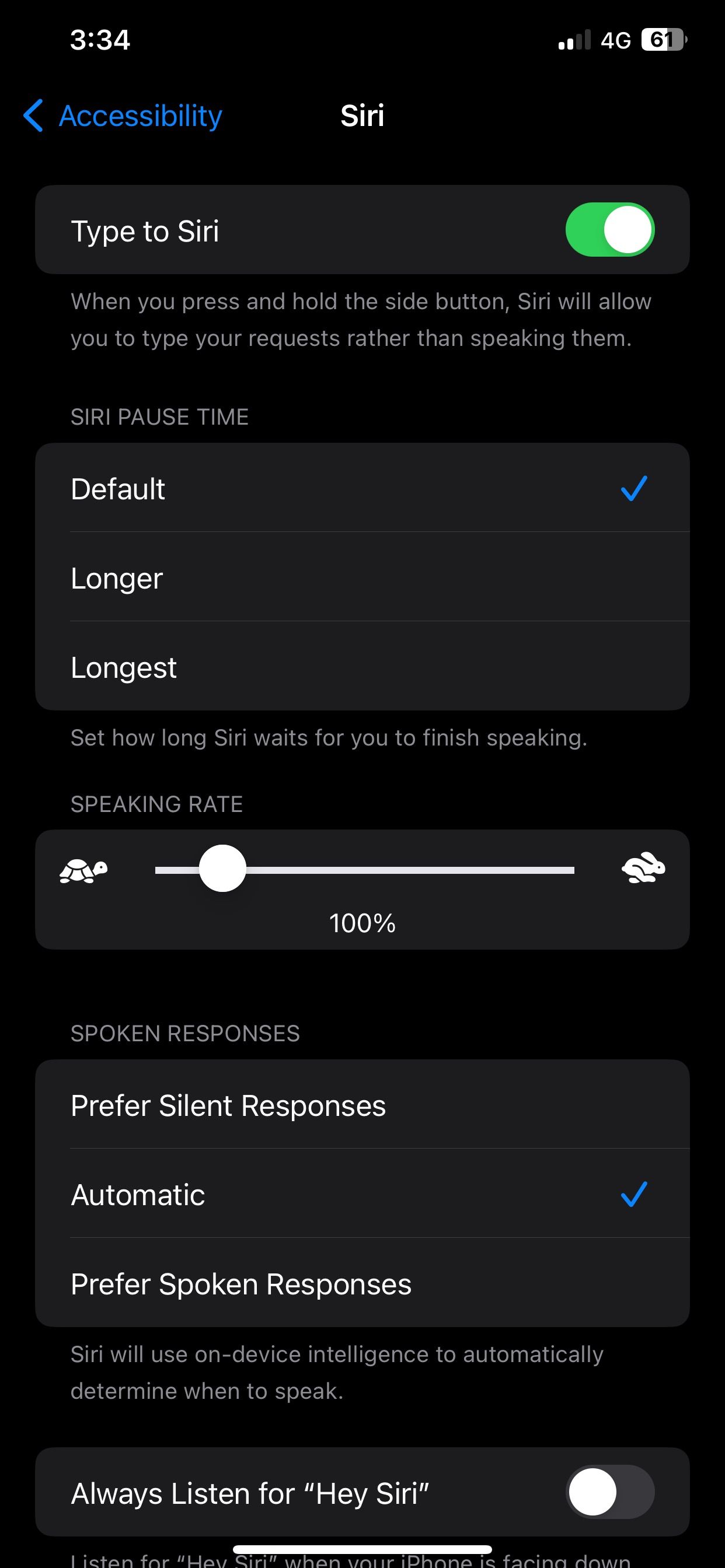 روشن کردن Type به Siri در آیفونی که iOS 17 دارد.