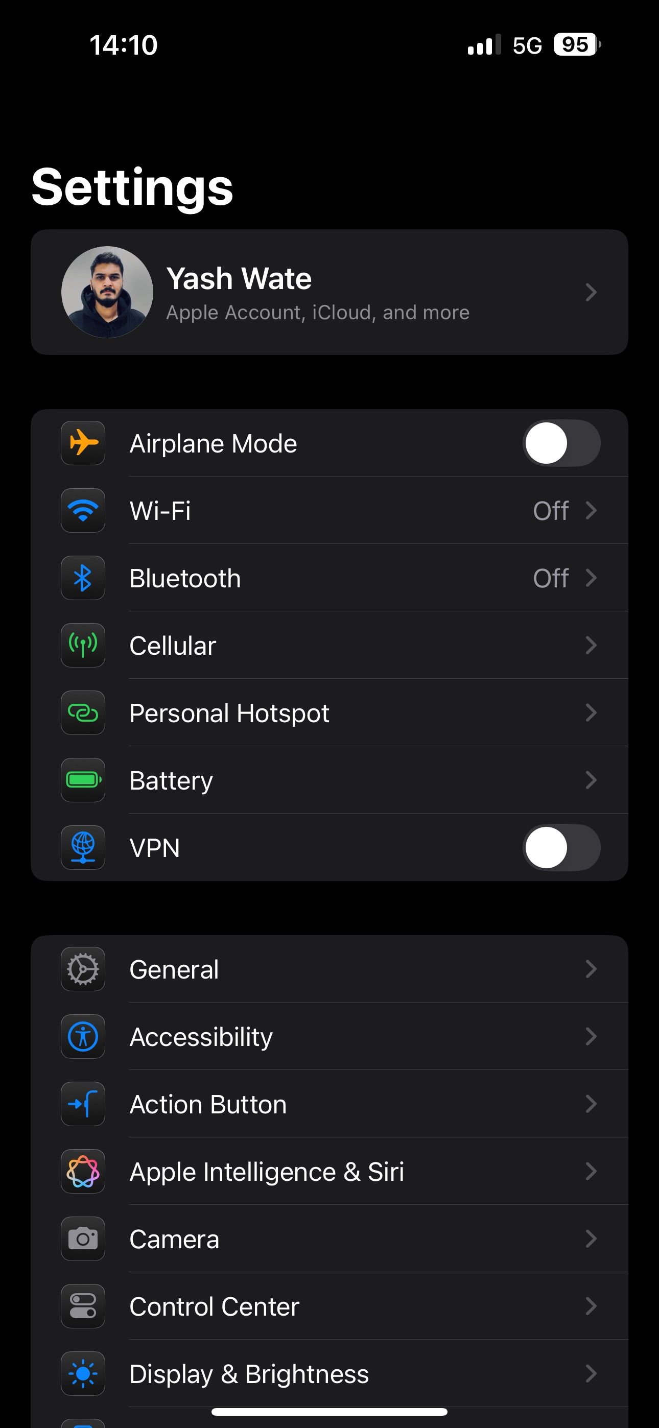 صفحه اصلی برنامه تنظیمات iOS 18.