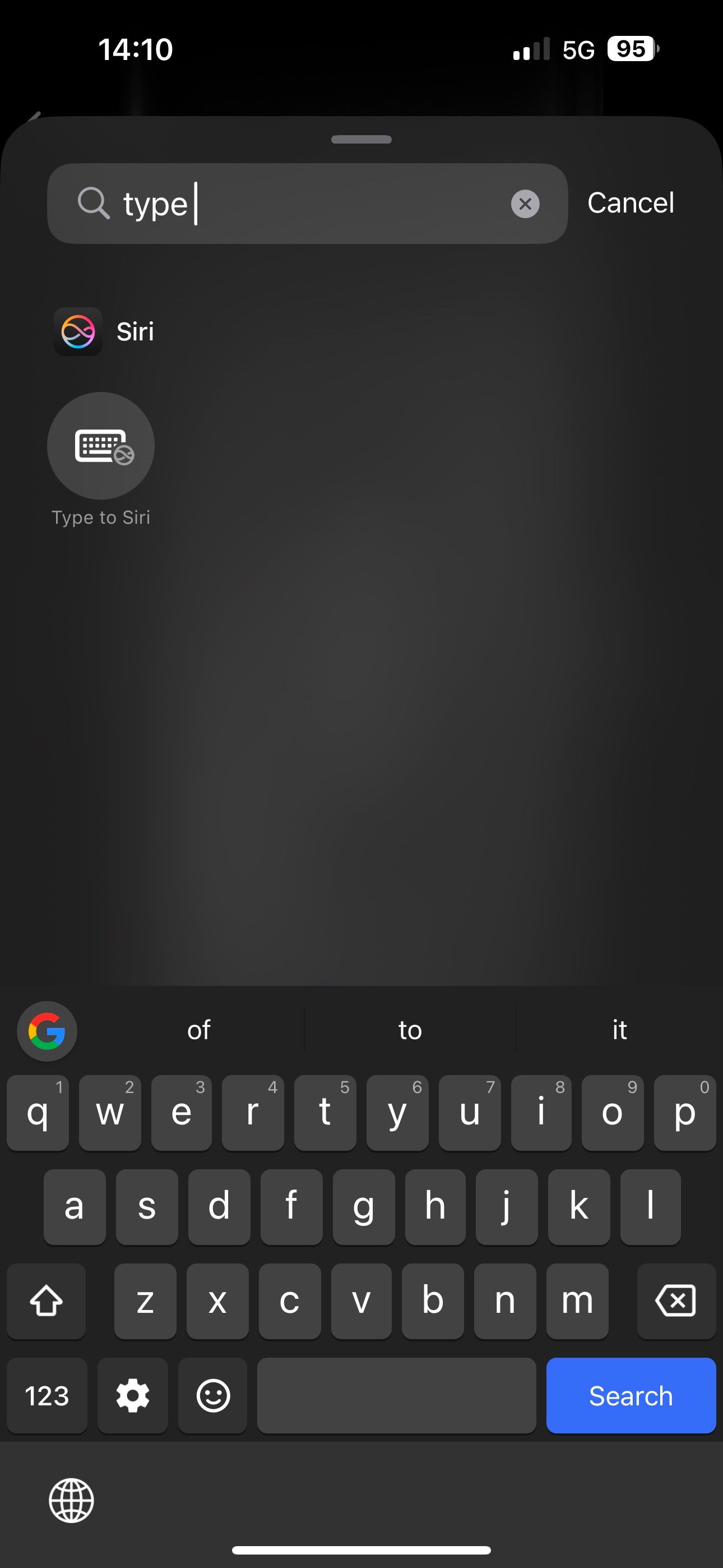یافتن و اختصاص دکمه Action به کنترل Type to Siri.