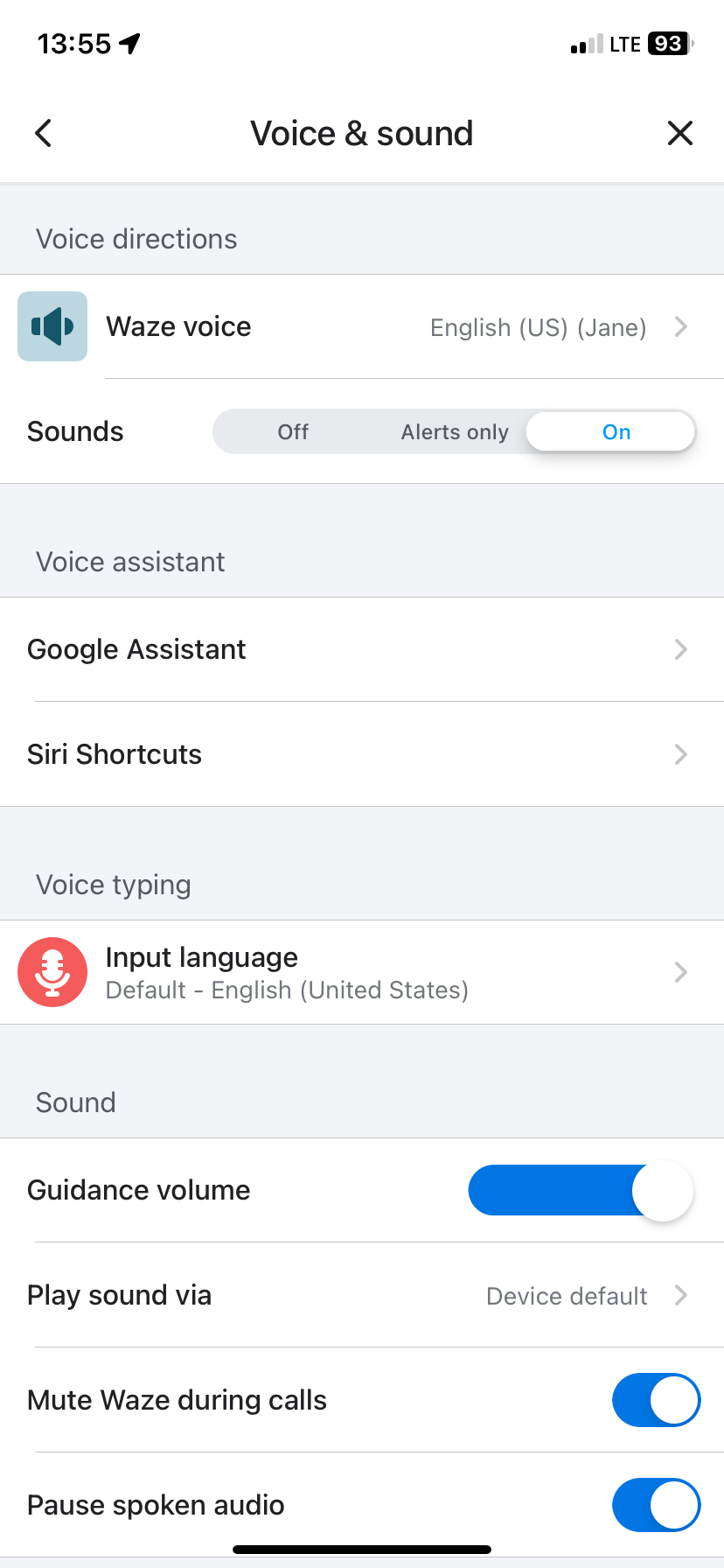 تنظیمات صدا و صدا Waze در iOS
