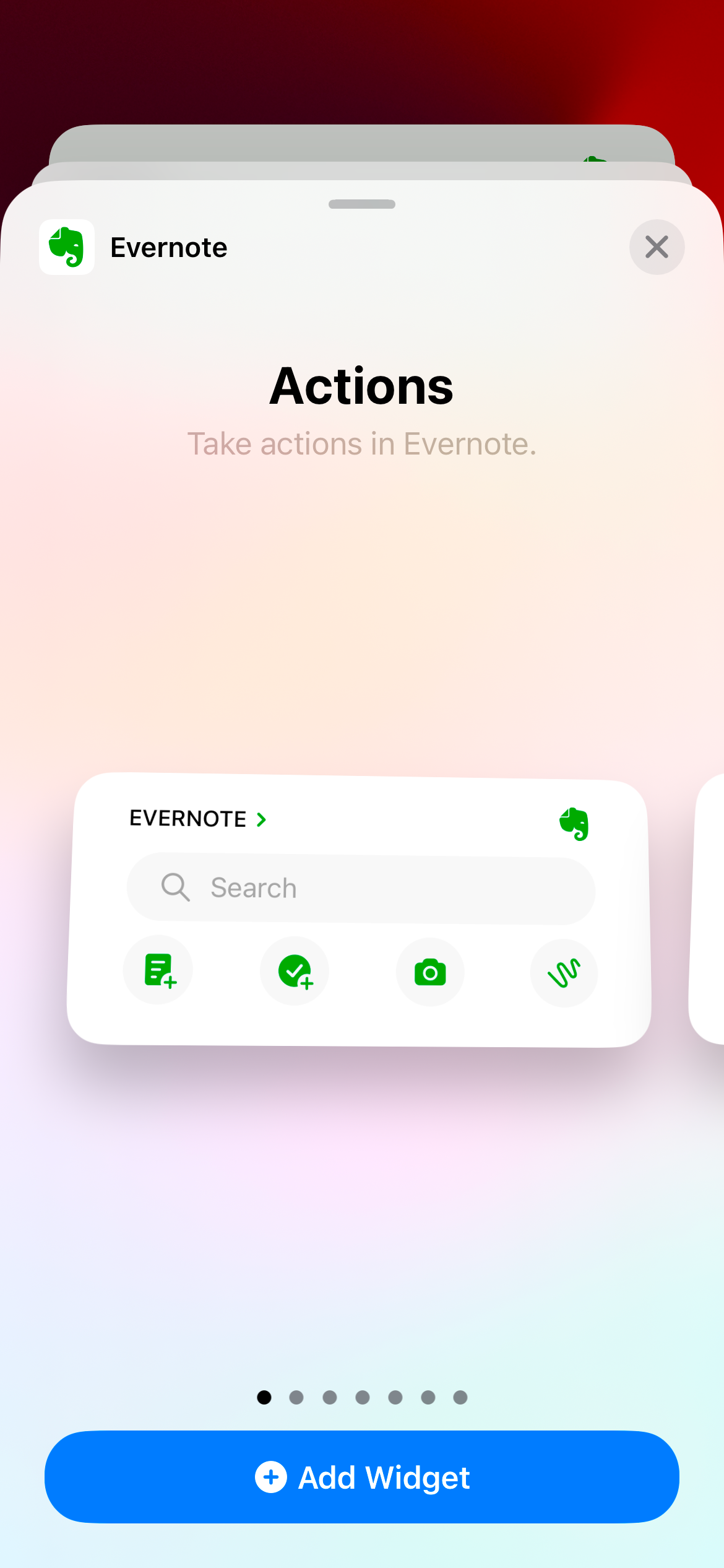 افزودن ویجت Evernote به صفحه اصلی آیفون.