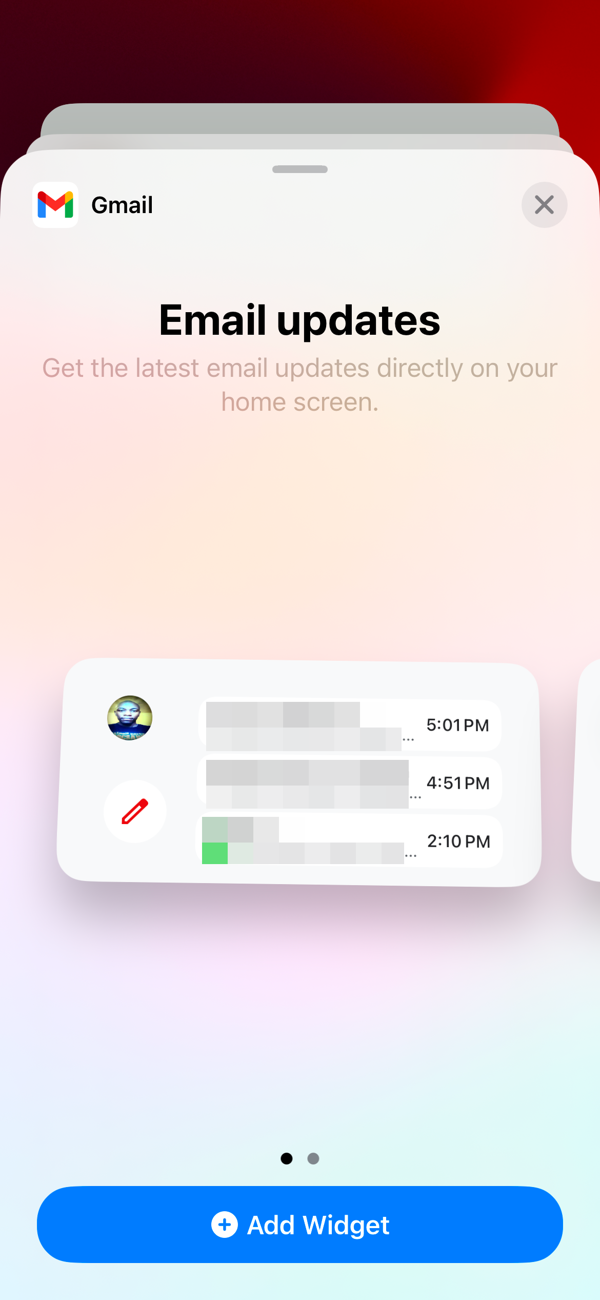 افزودن ویجت Gmail به صفحه اصلی آیفون.