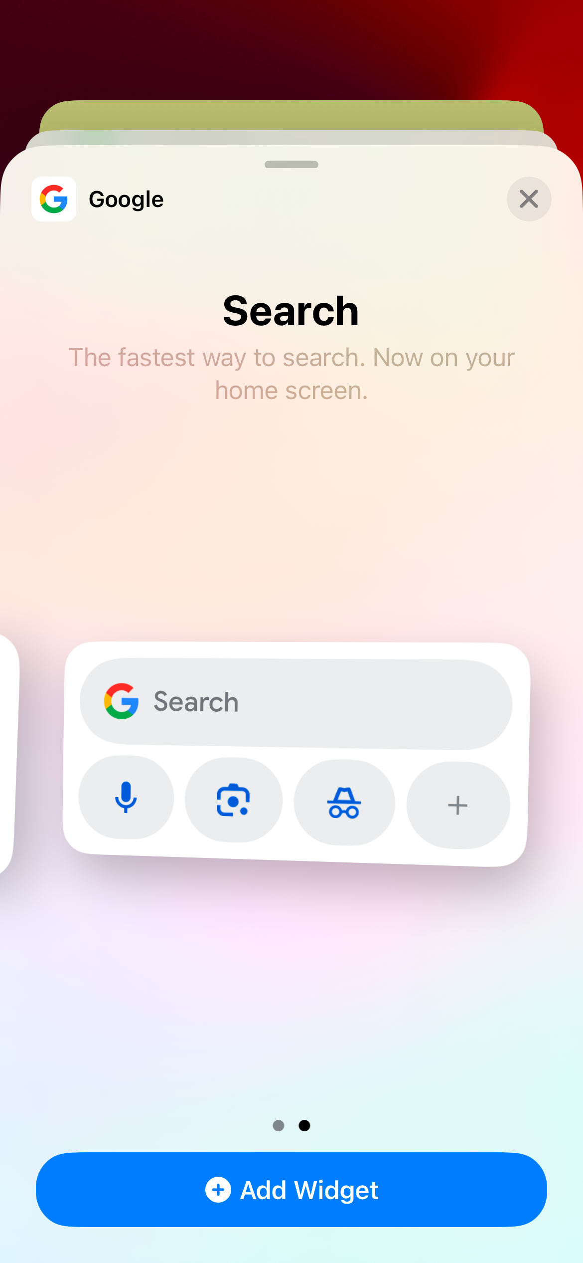 افزودن ویجت Google Chrome به صفحه اصلی آیفون.