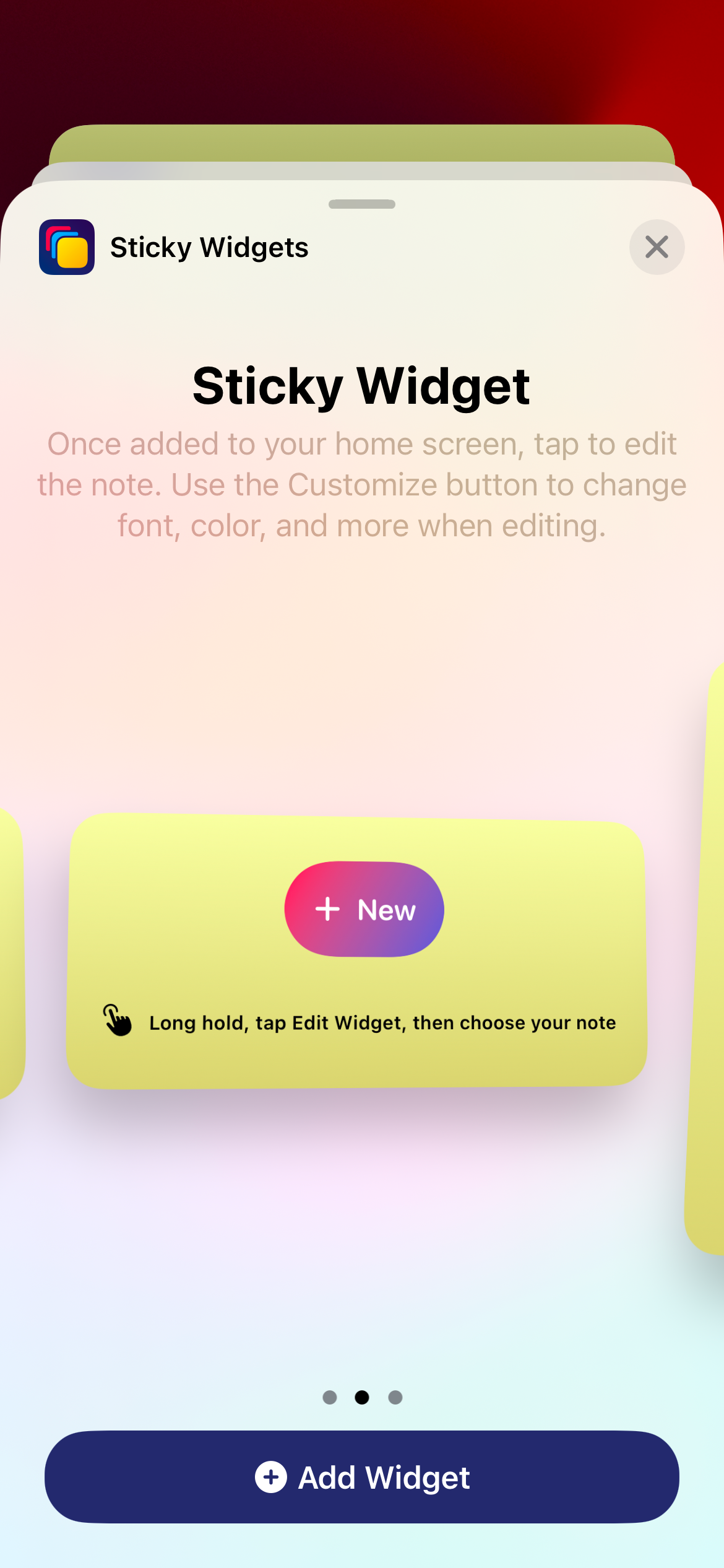 افزودن ویجت Sticky Widgets به صفحه اصلی آیفون.