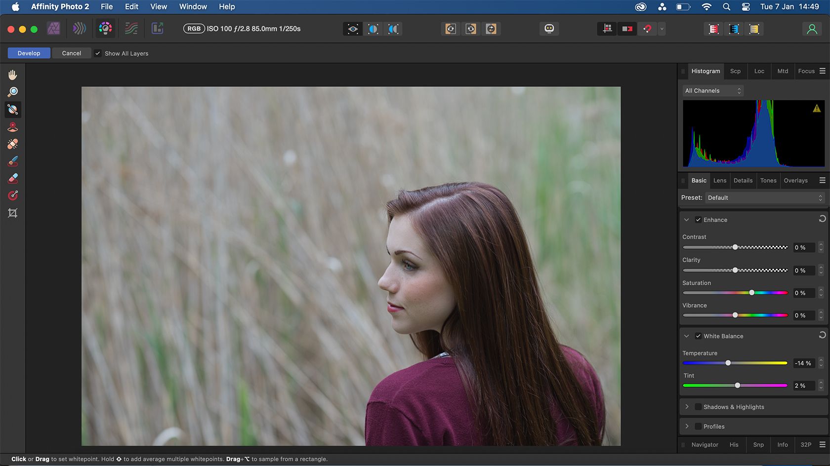 ویرایش عکس خام Affinity Photo با استفاده از Develop Persona