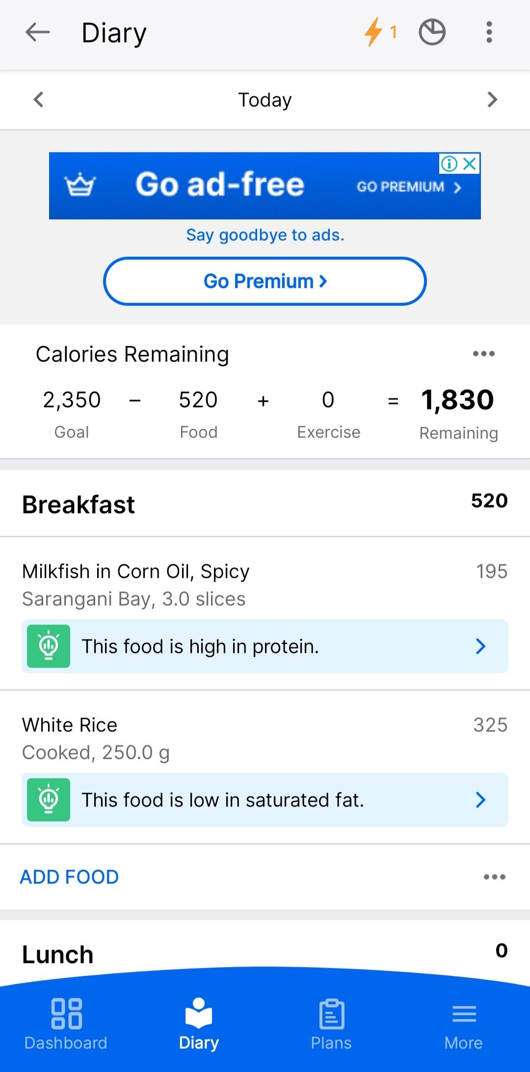 ورود صبحانه من در MyFitnessPal