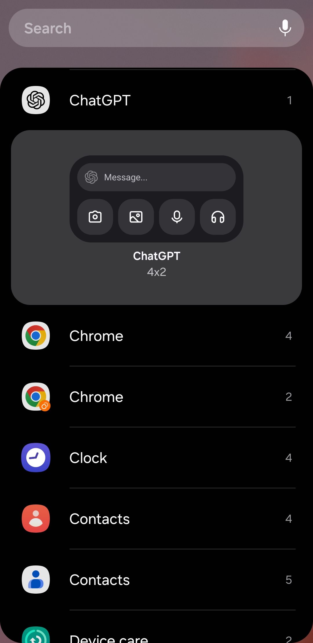 ویجت ChatGPT در تلفن Android