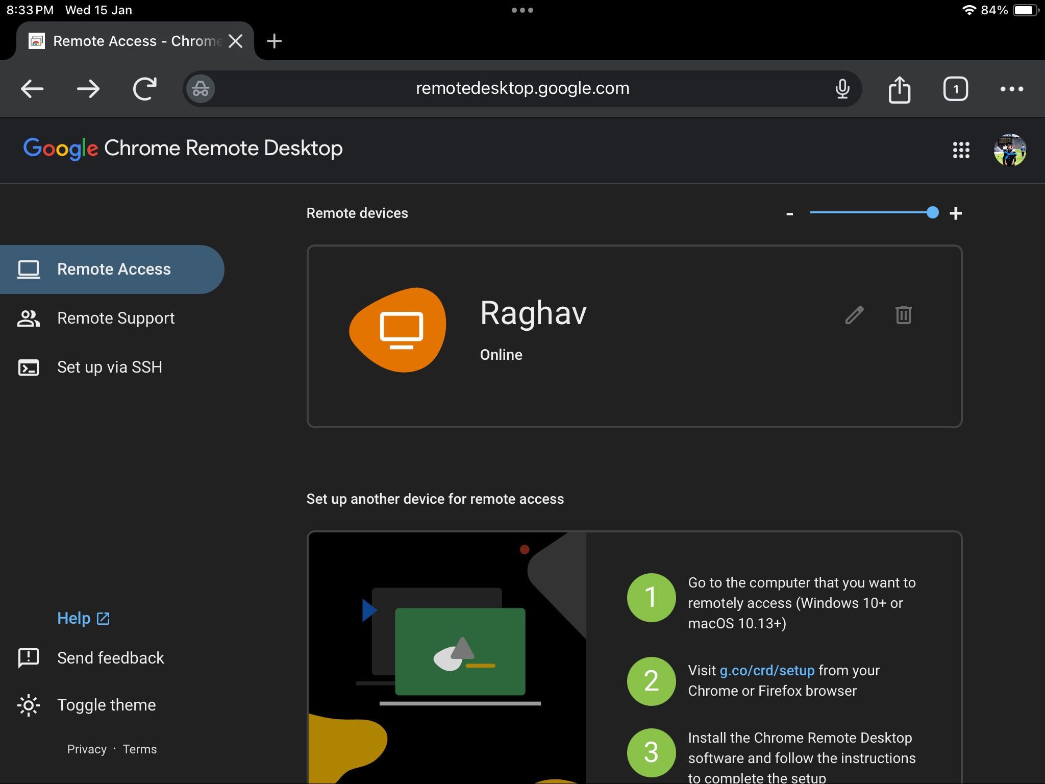 وب‌سایت Chrome Remote Desktop با گزینه دسترسی به رایانه شخصی
