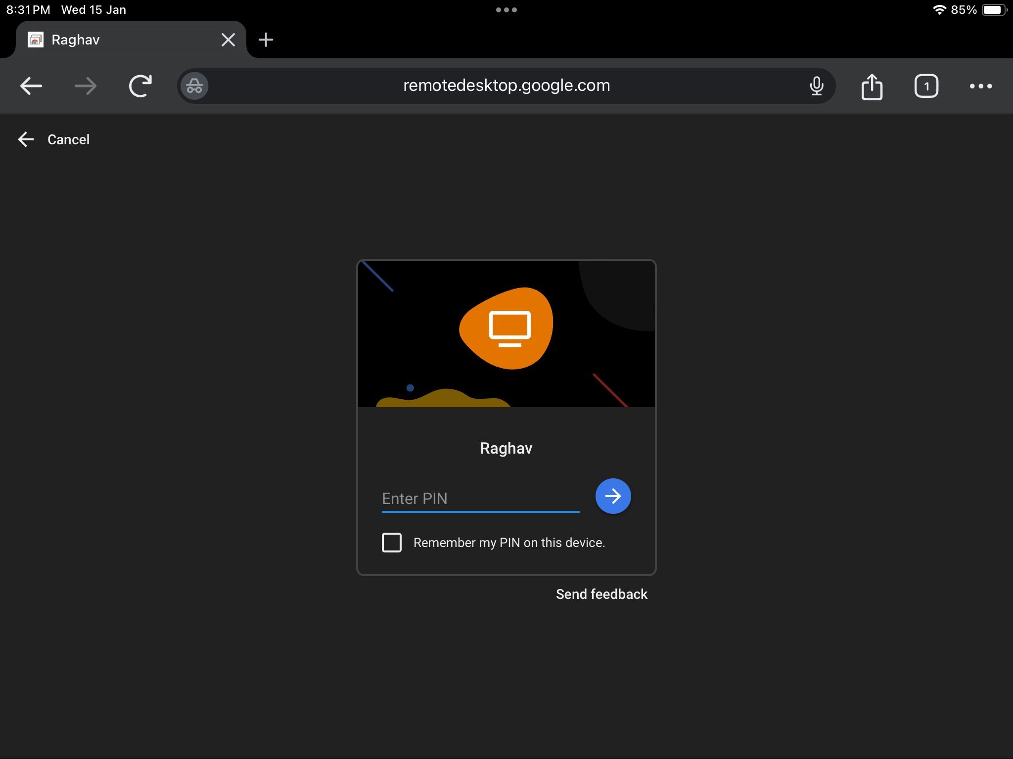 وب‌سایت Chrome Remote Desktop با گزینه وارد کردن پین برای دسترسی به رایانه