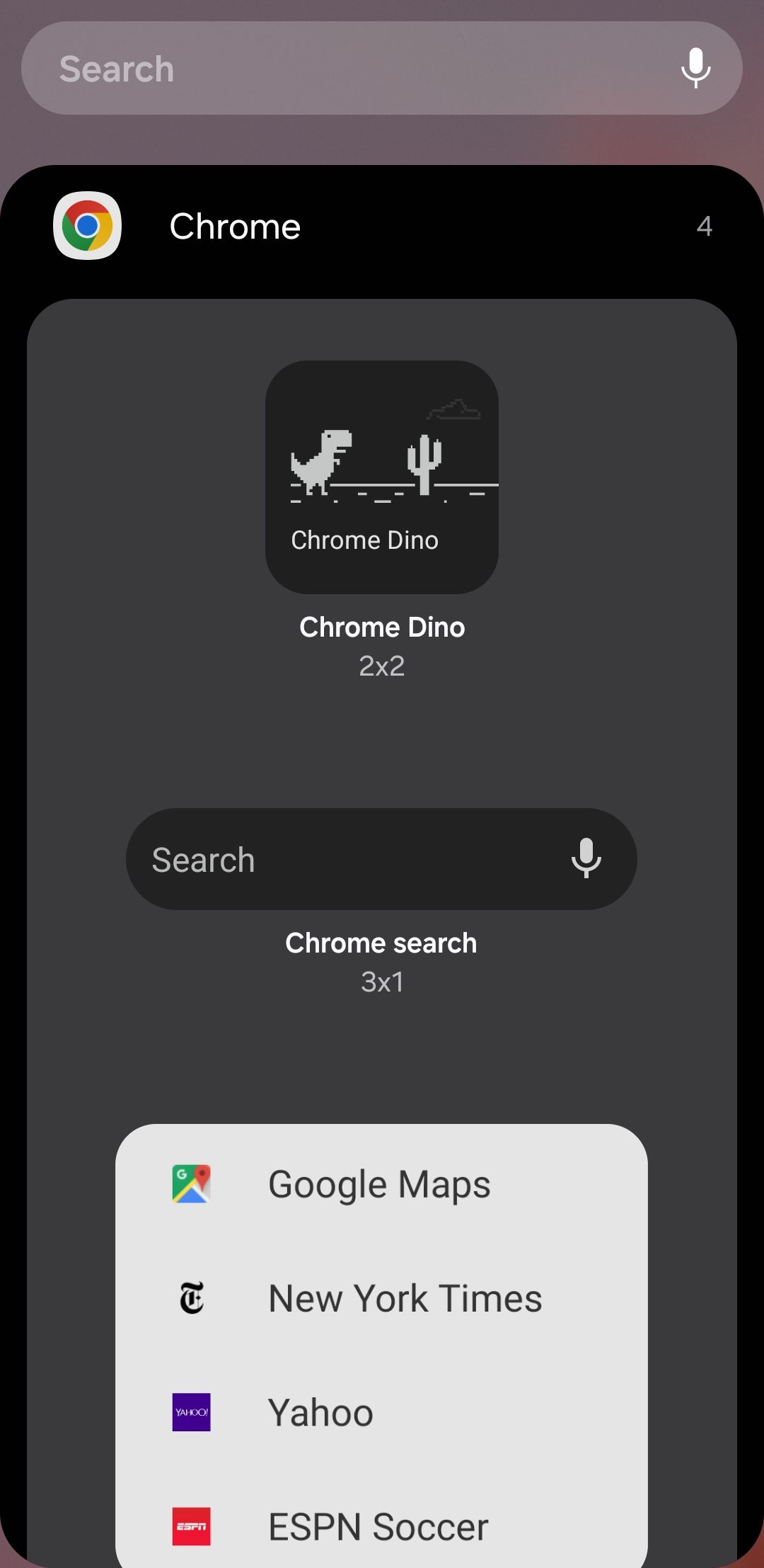 گزینه‌های ویجت کروم در تلفن Android