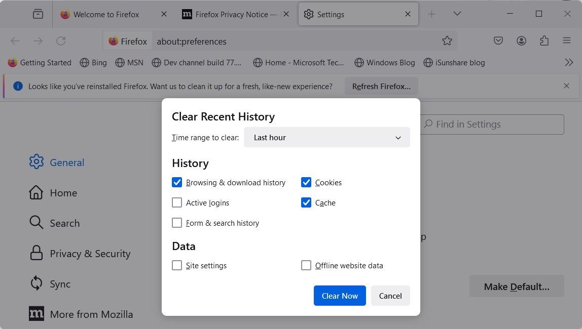 پاک کردن داده های مرور Firefox در وب