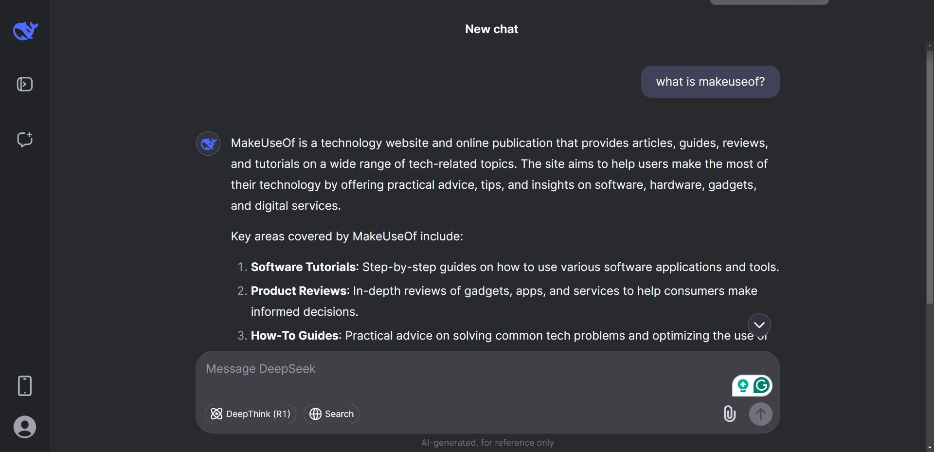 Deepseek R1 AI Chatbot پاسخ به سوال