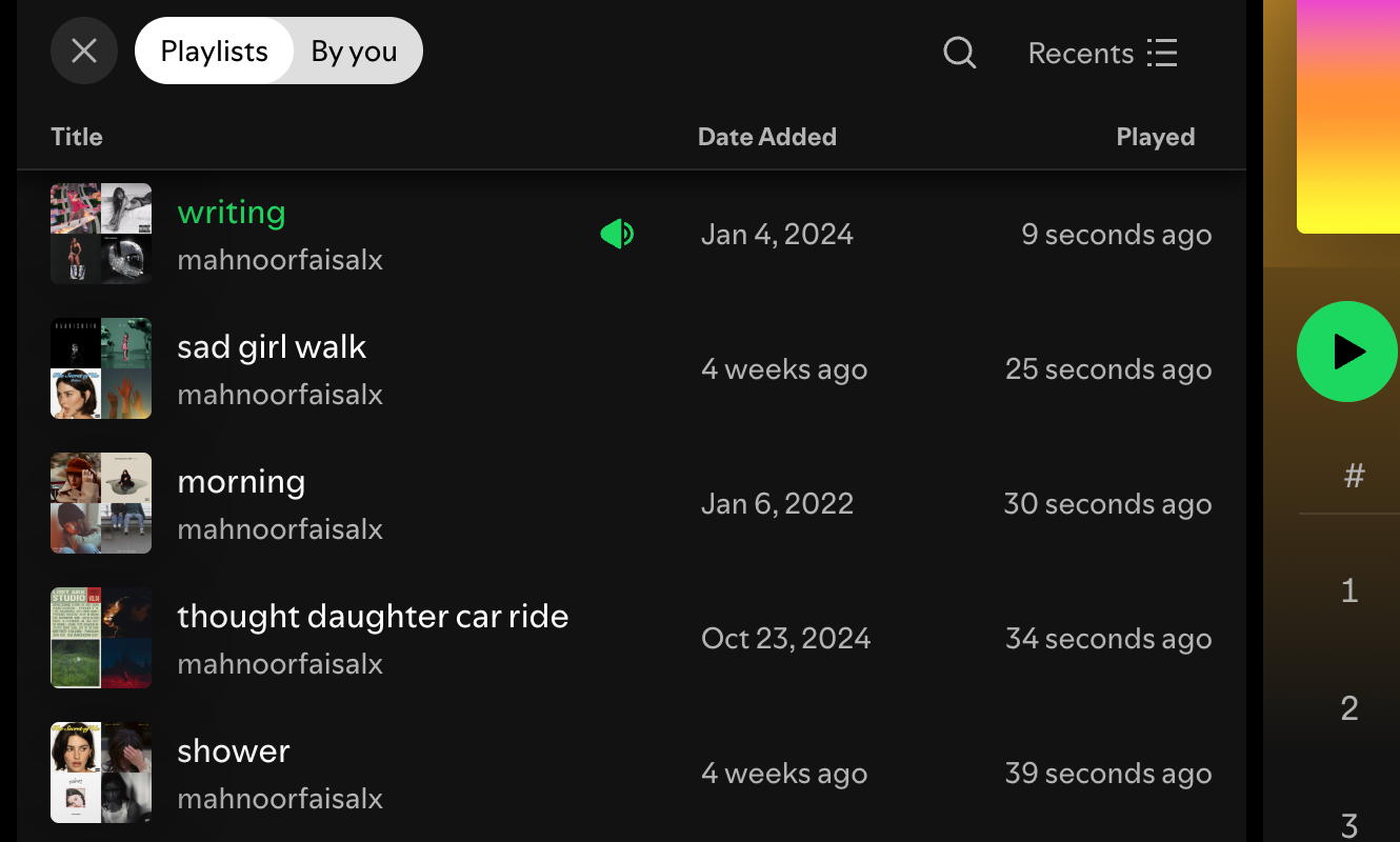 لیست های پخش مختلف Spotify