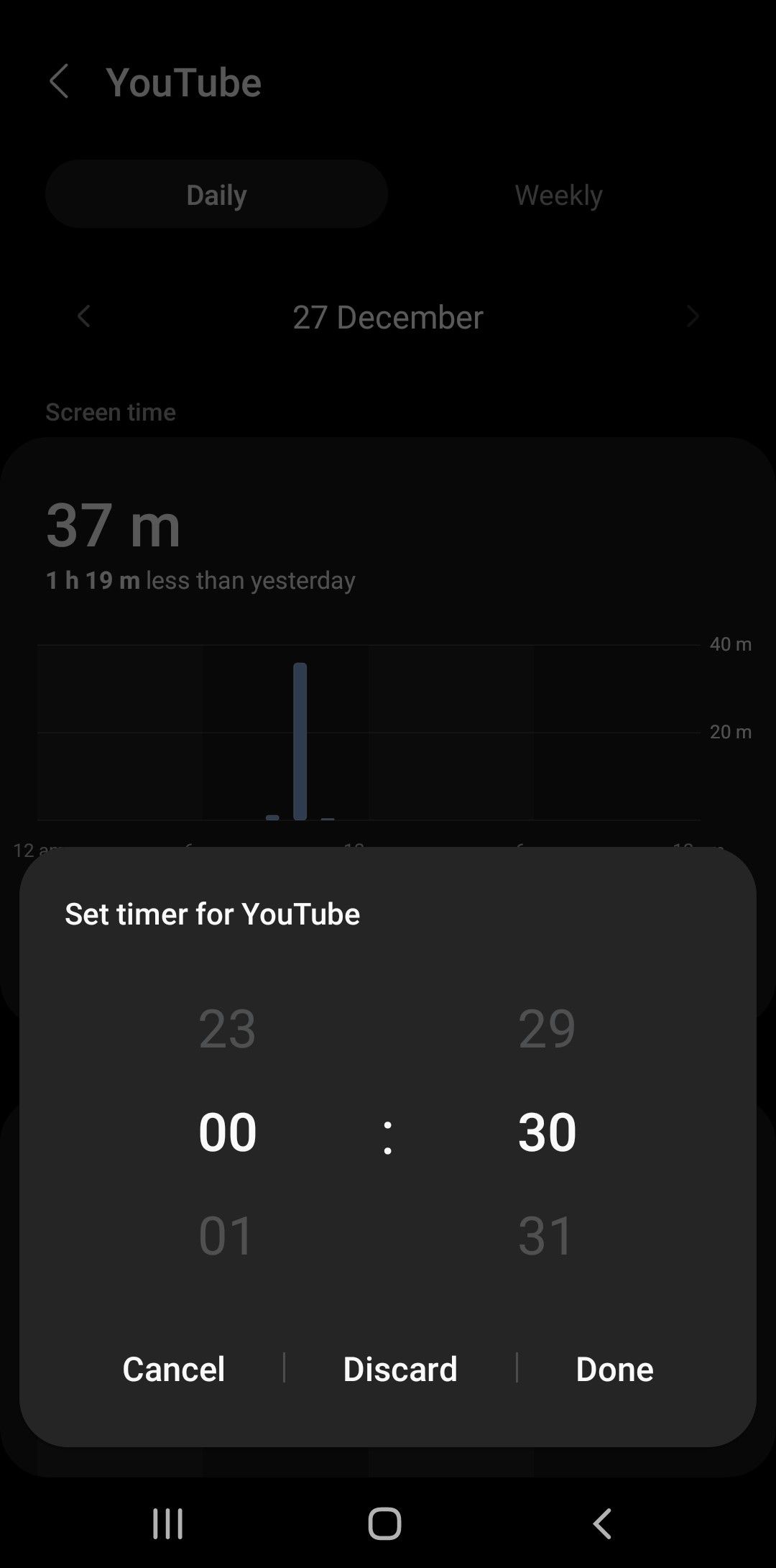 تایمر برنامه Digital Wellbeing