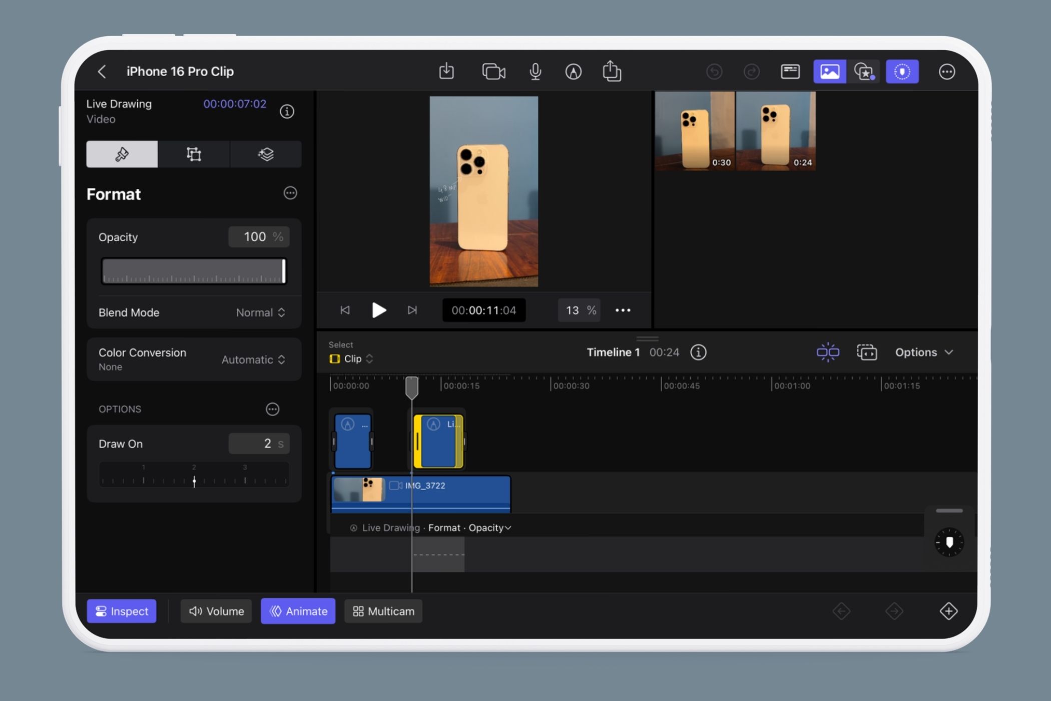 گزینه های Final Cut Pro iPad Live Drawing Inspect Inspect در iPad Render-1