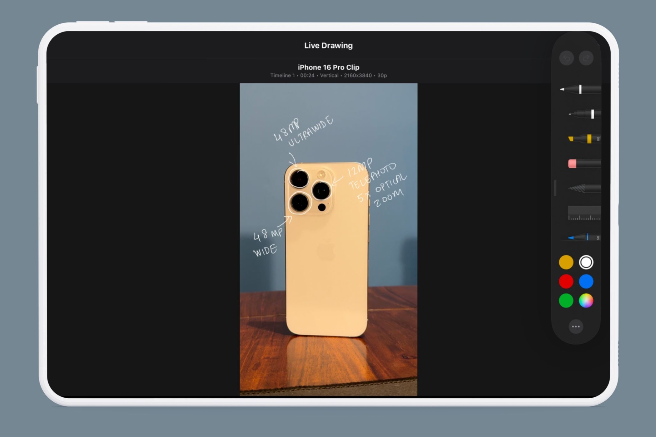 Final Cut Pro iPad Live Drawing منوی نمایش داده شده در تبلت رندر-1