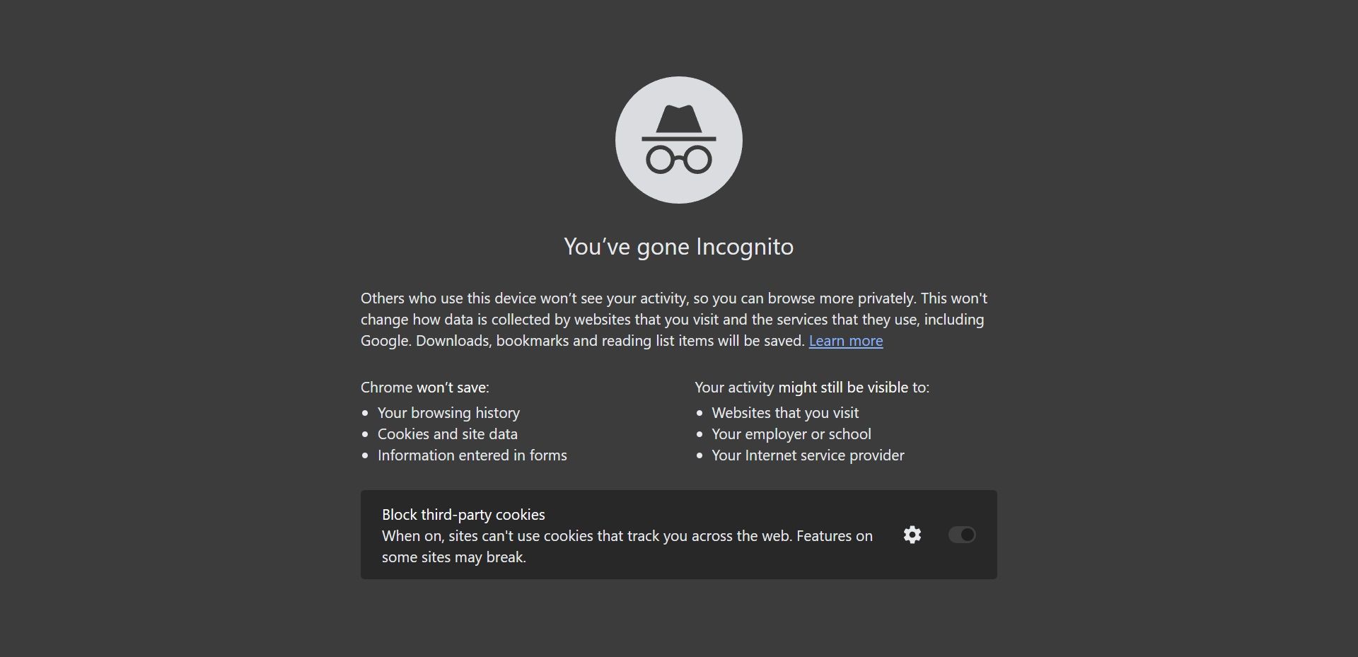 صفحه نمایش حالت ناشناس Google Chrome