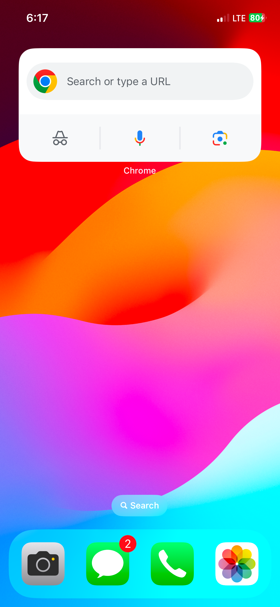 ویجت Google Chrome در صفحه اصلی آیفون.