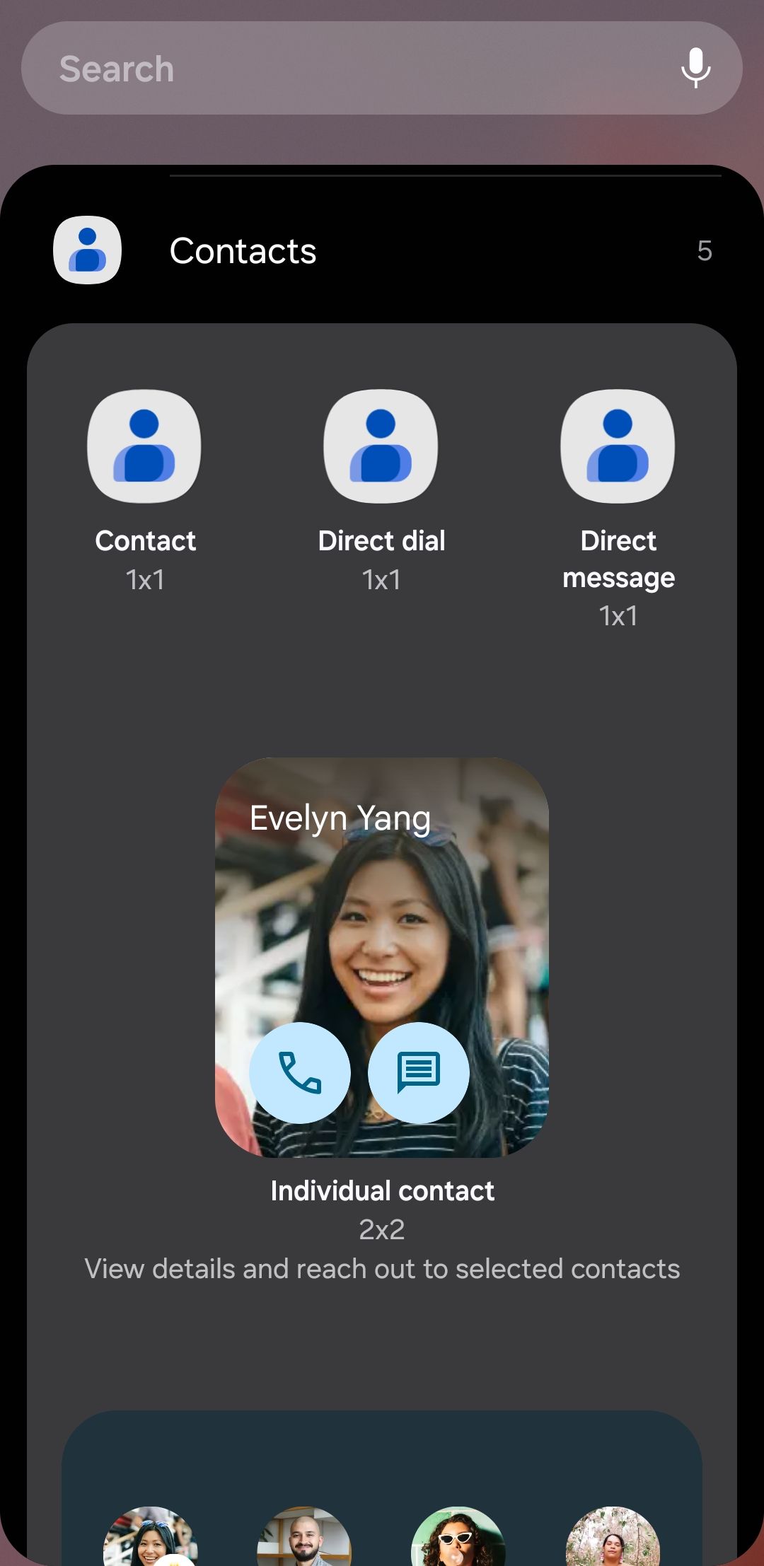 گزینه‌های ویجت برنامه Google Contacts در تلفن Android
