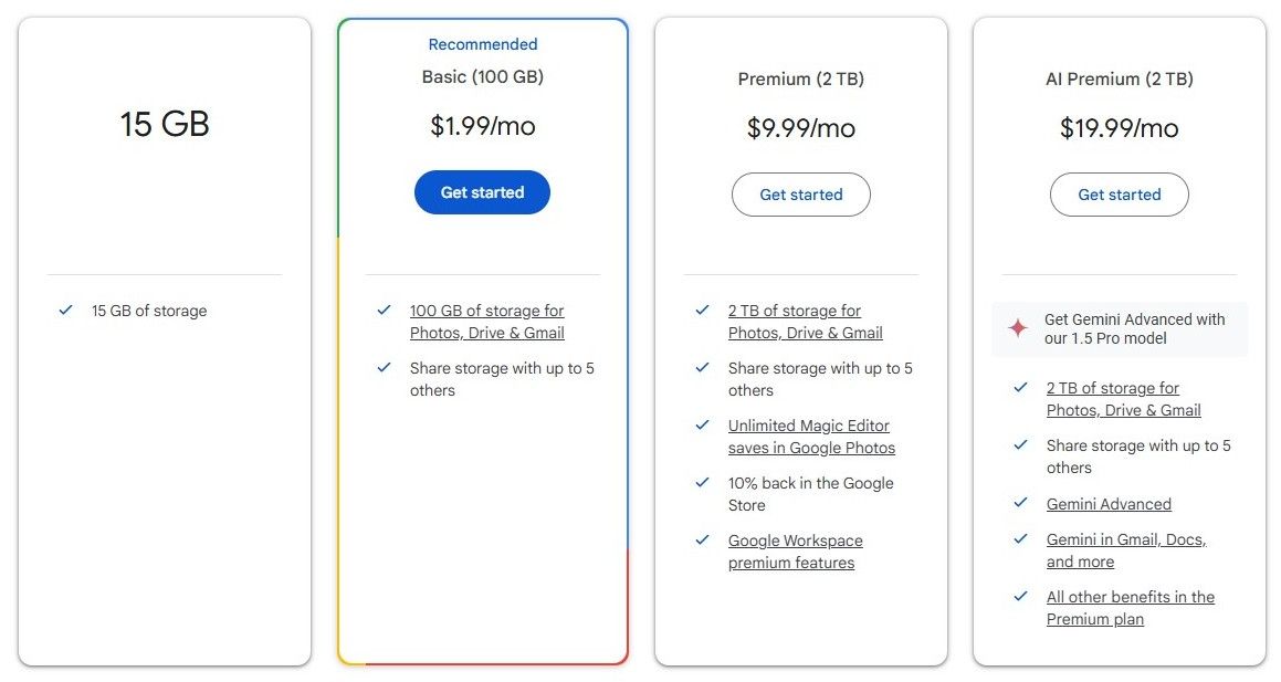برنامه های اشتراک Google One