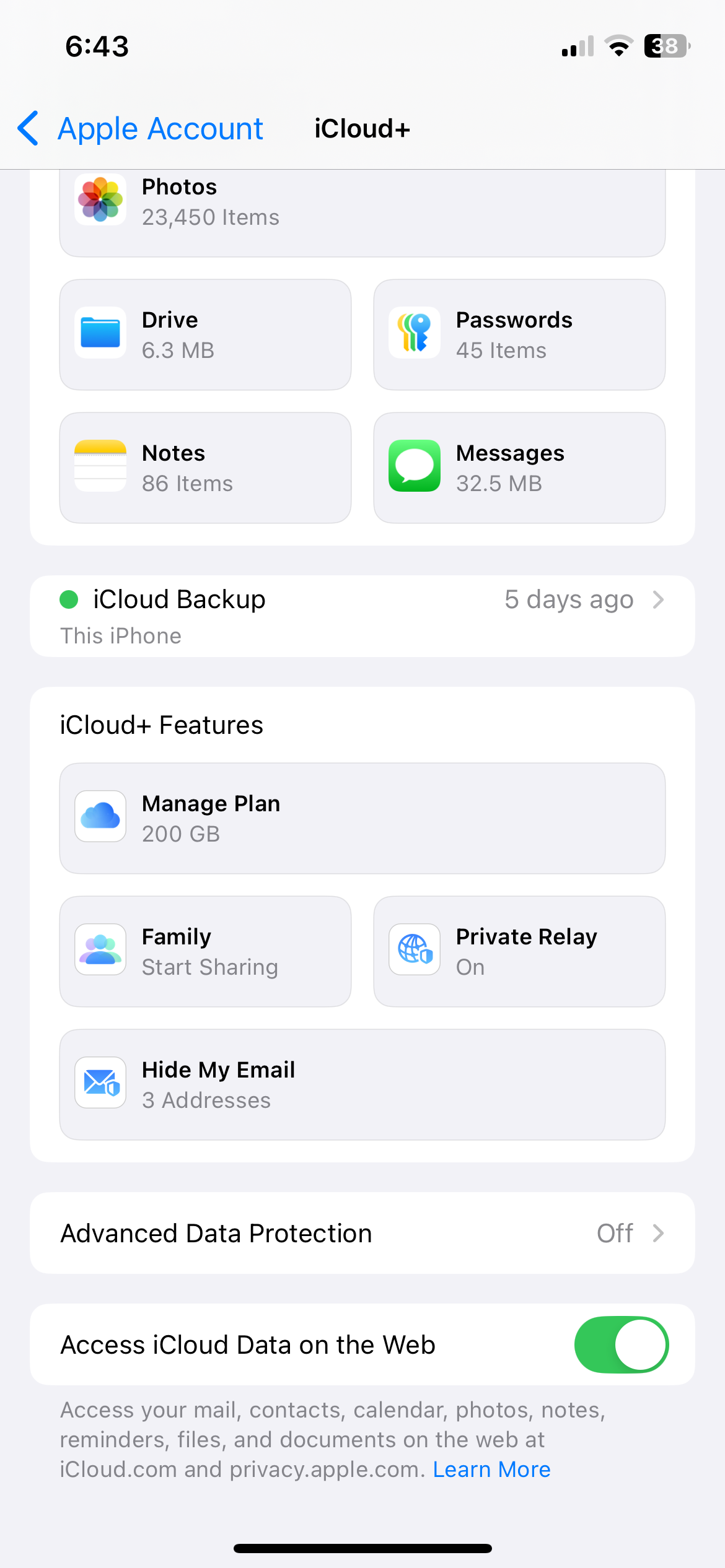 منوی تنظیمات iCloud plus در آیفون