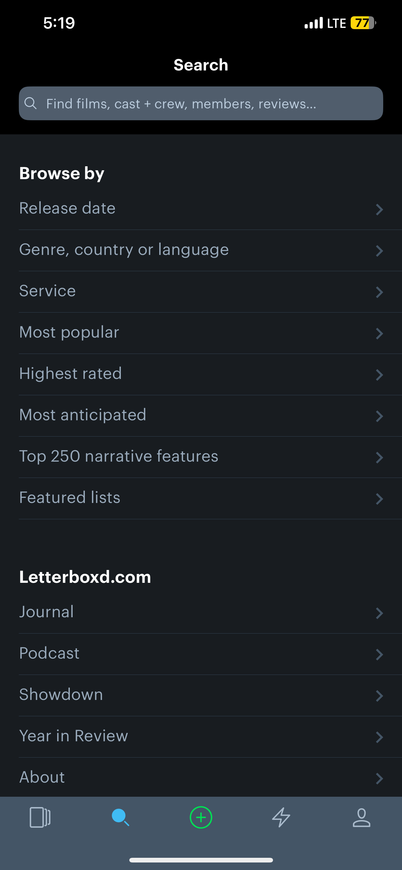 گزینه های فیلتر LetterboxD شامل تاریخ انتشار ، ژانر و لیست های برجسته