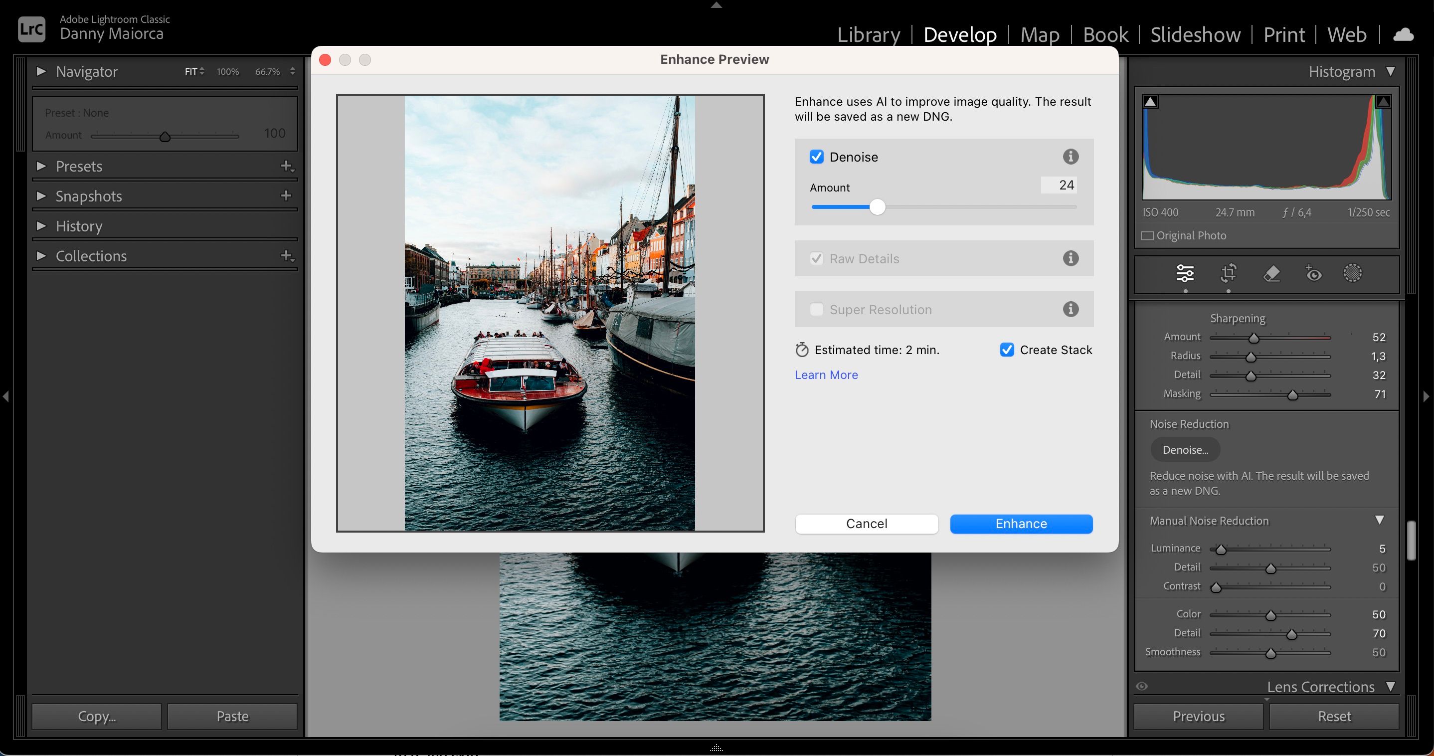 با استفاده از ابزار AI Denoise در Adobe Lightroom