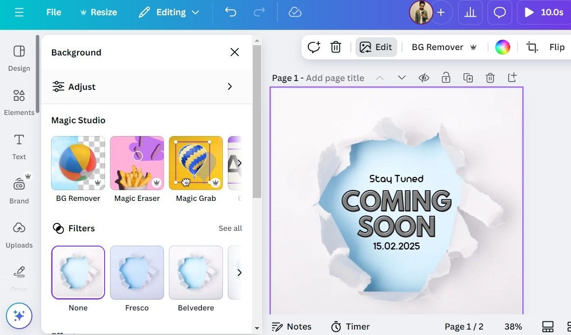 گزینه های Magic Studio در برنامه Canva
