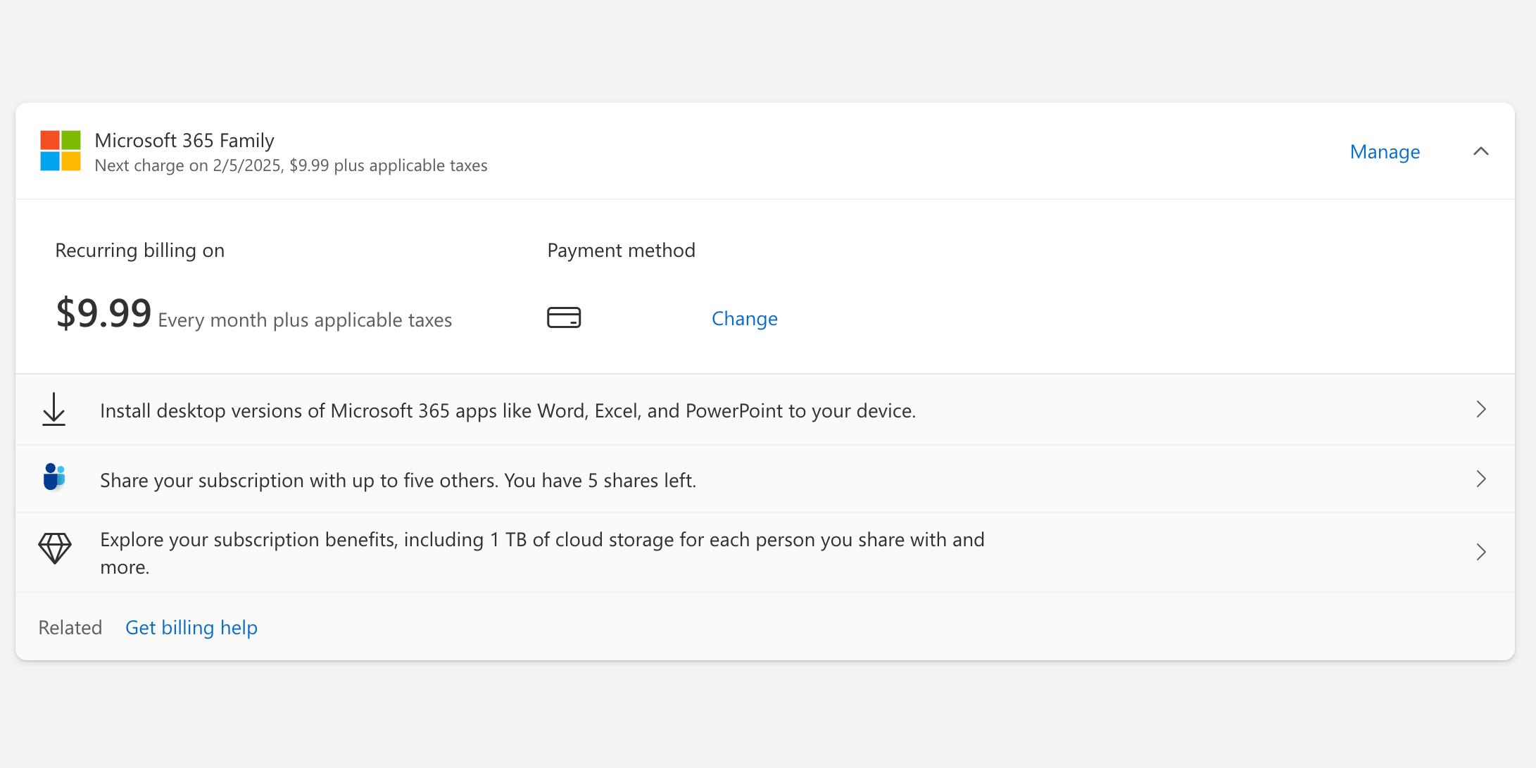 صفحه اصلی اشتراک Microsoft 365 Plan