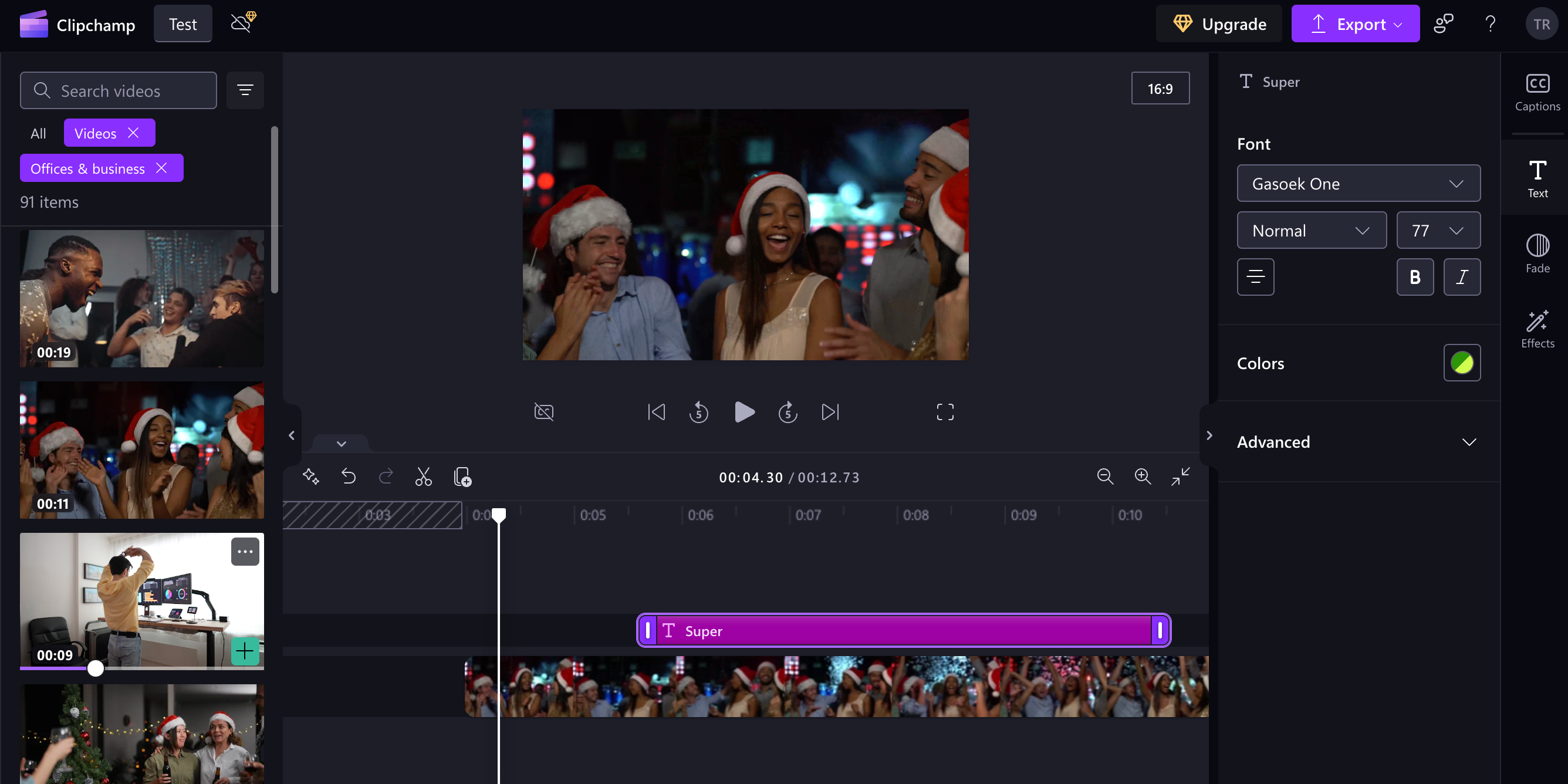 پنجره Microsoft ClipChamp با فیلم فیلم سهام