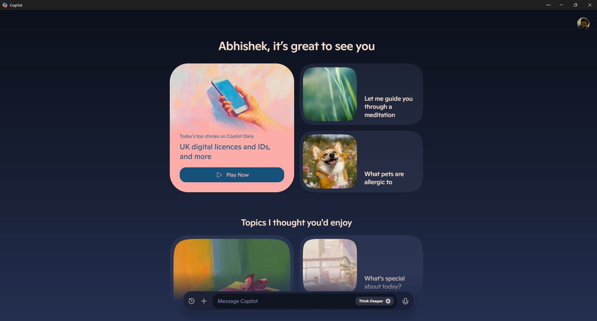 برنامه Copilot در ویندوز 11 باز است