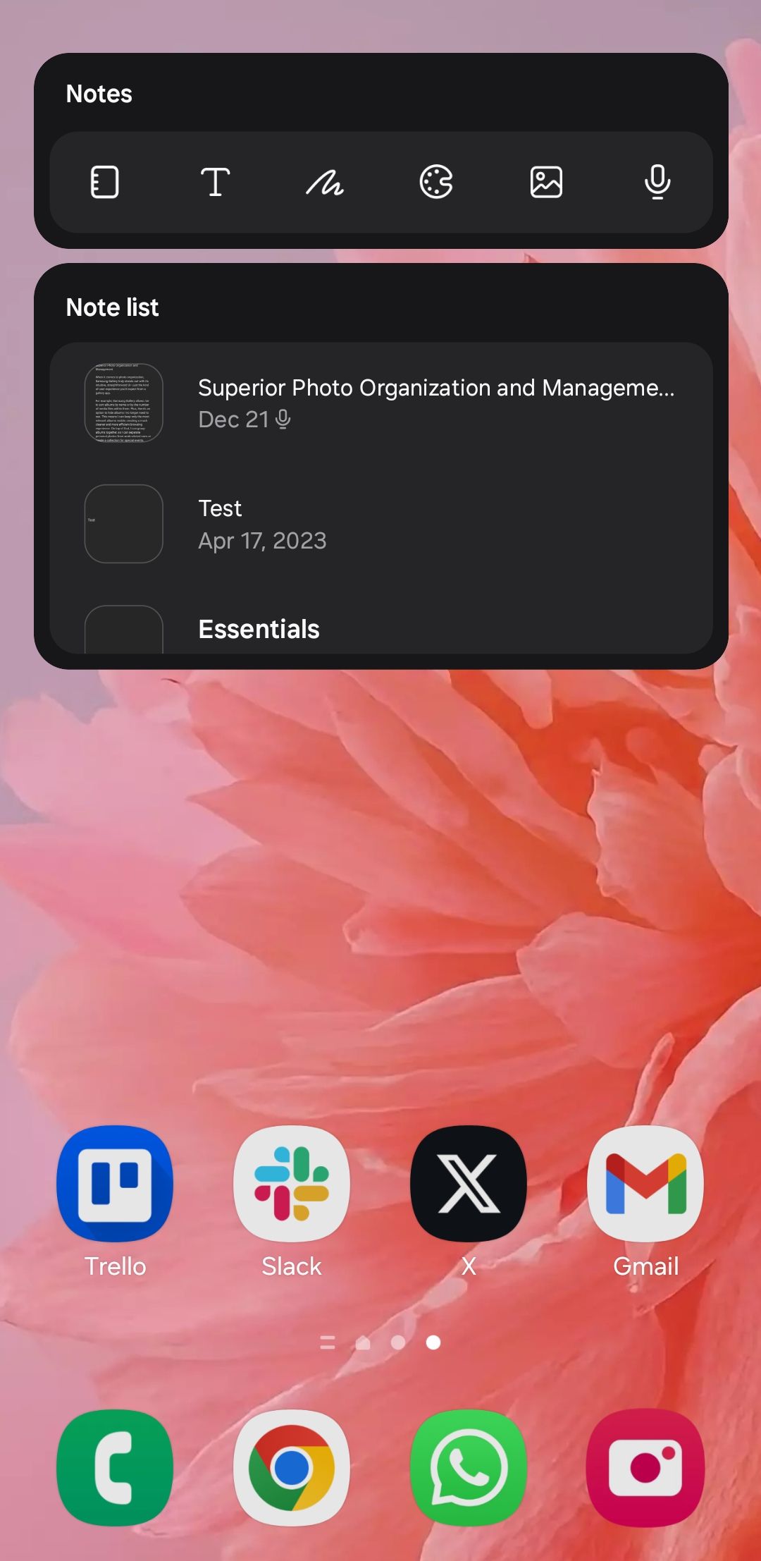 ویجت یادداشت ها در صفحه اصلی تلفن Android