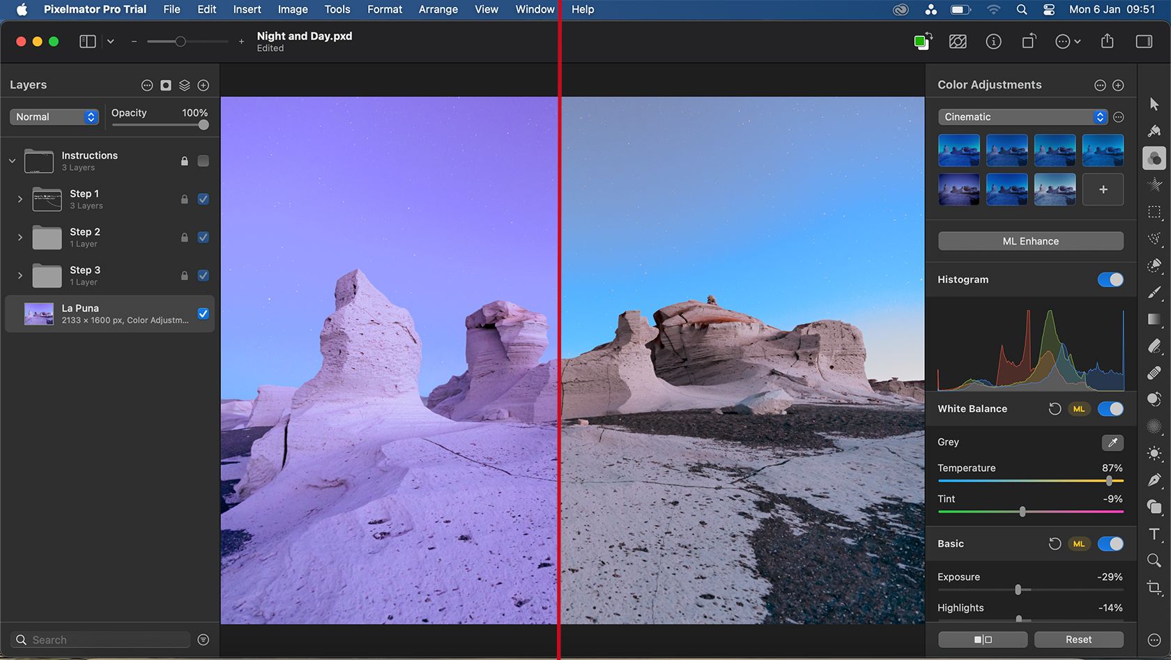 بهبود Pixelmator Pro ML قبل و بعد