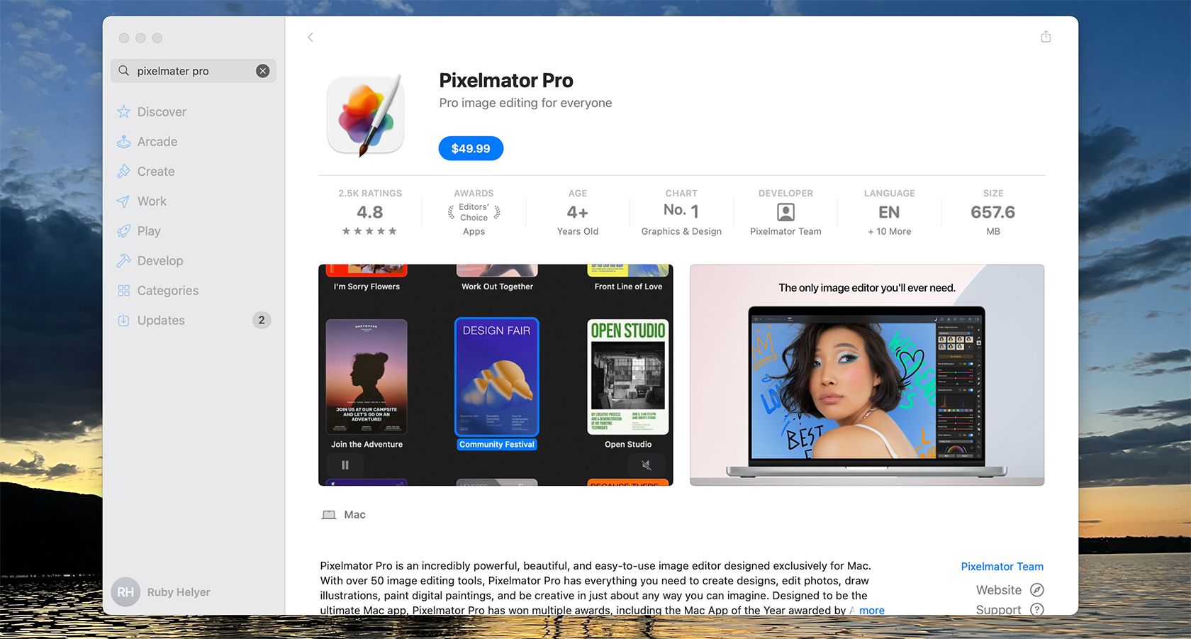 قیمت گذاری Pixelmator Pro در اپ استور