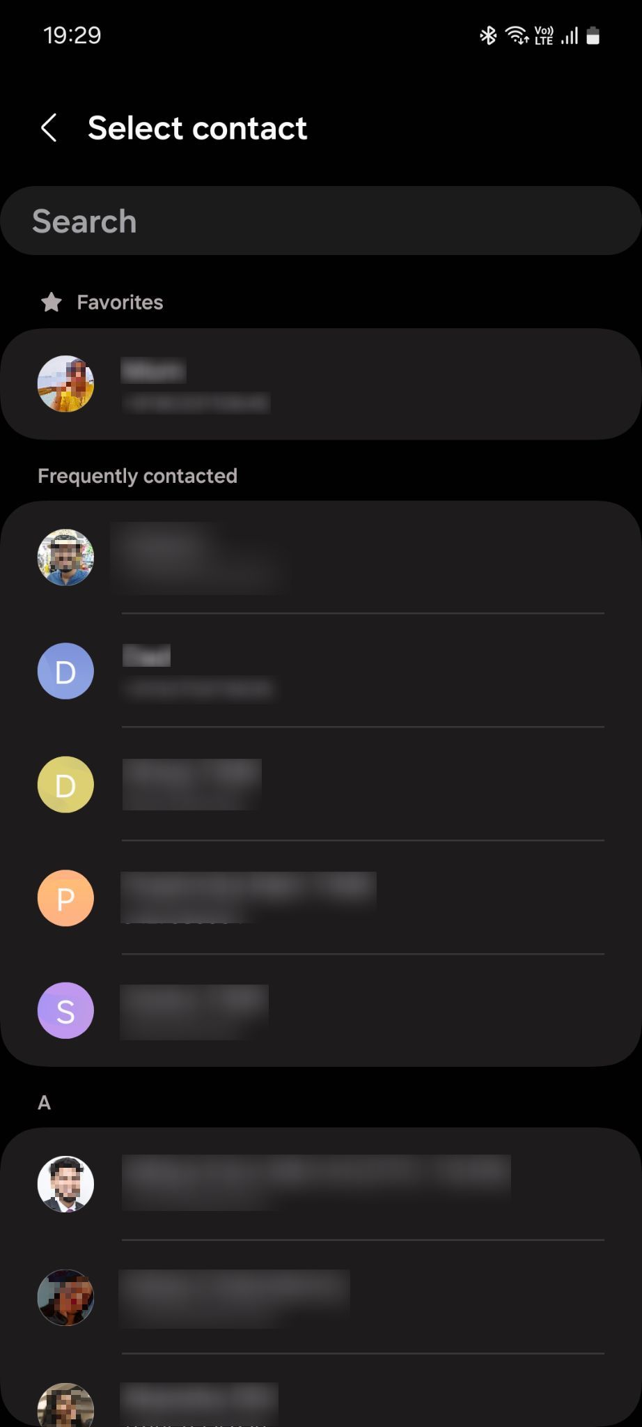 انتخاب مخاطب ویجت تماس مستقیم Samsung Contacts