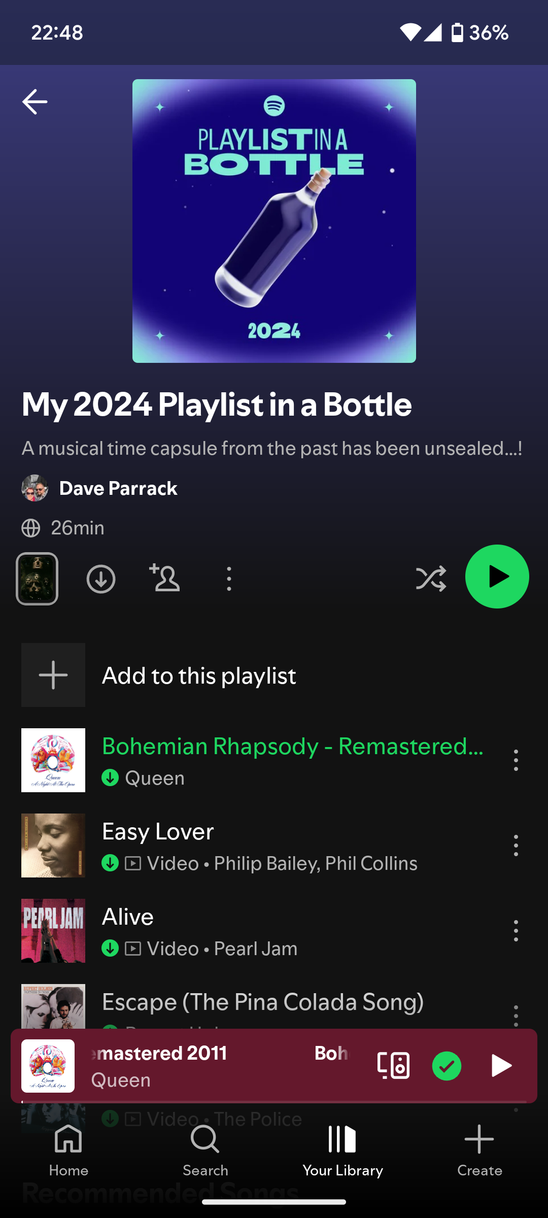لیست پخش Spotify در لیست پخش بطری